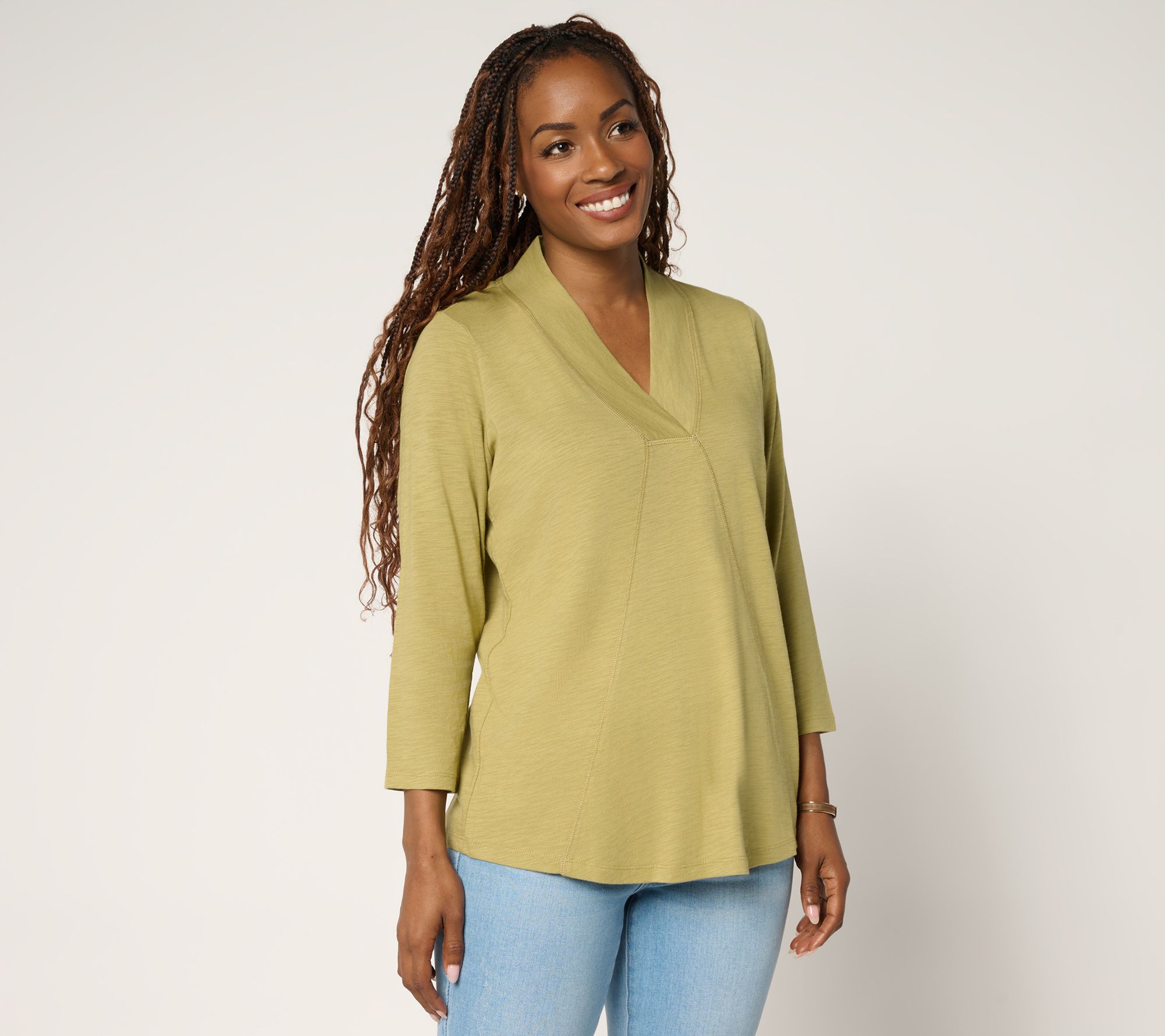 Belle Boho by Kim Gravel Slub Knit Western Chic Seamed Top