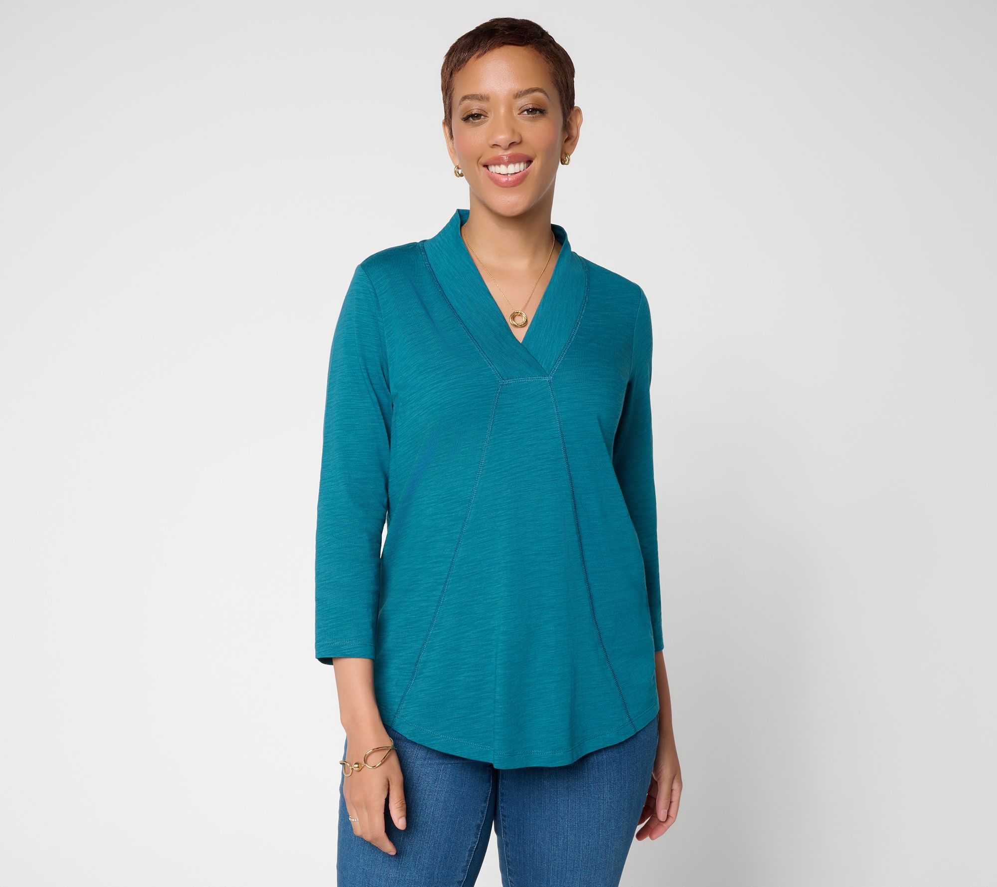 Belle Boho by Kim Gravel Slub Knit Western Chic Seamed Top
