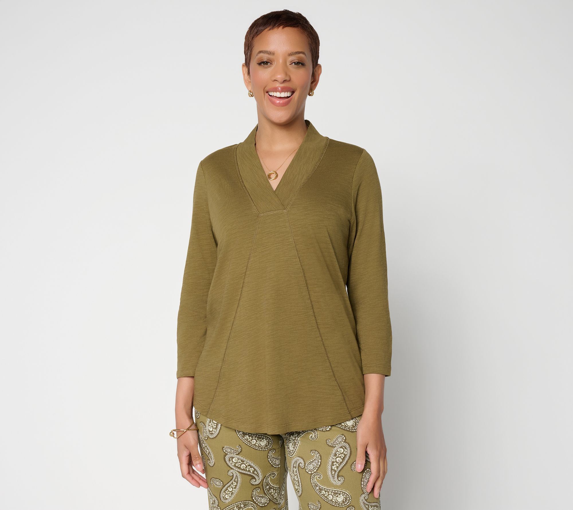 Belle Boho by Kim Gravel Slub Knit Western Chic Seamed Top