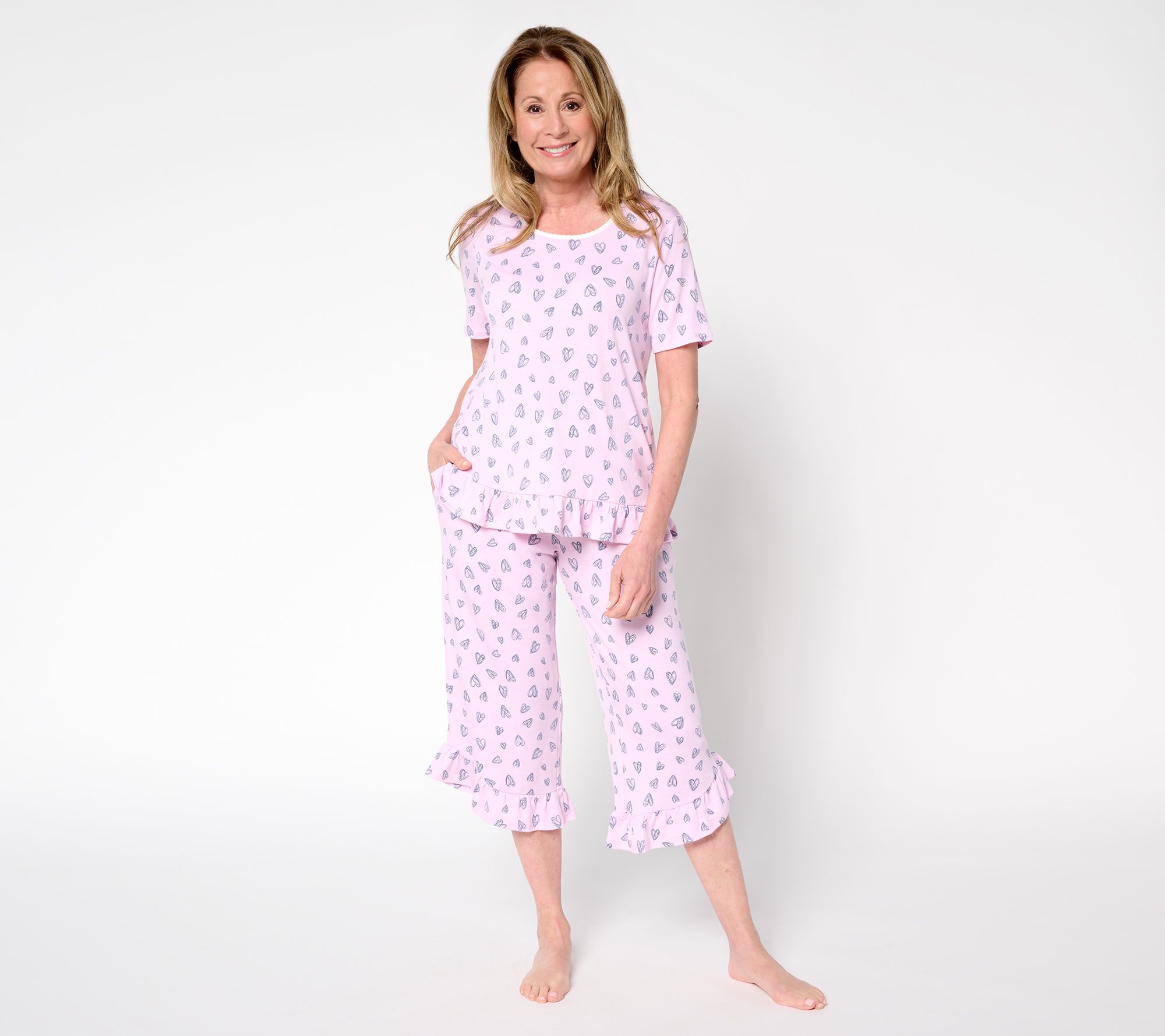 "As Is" Cuddl Duds Classic Jersey Ruffle Capri Pajama Set