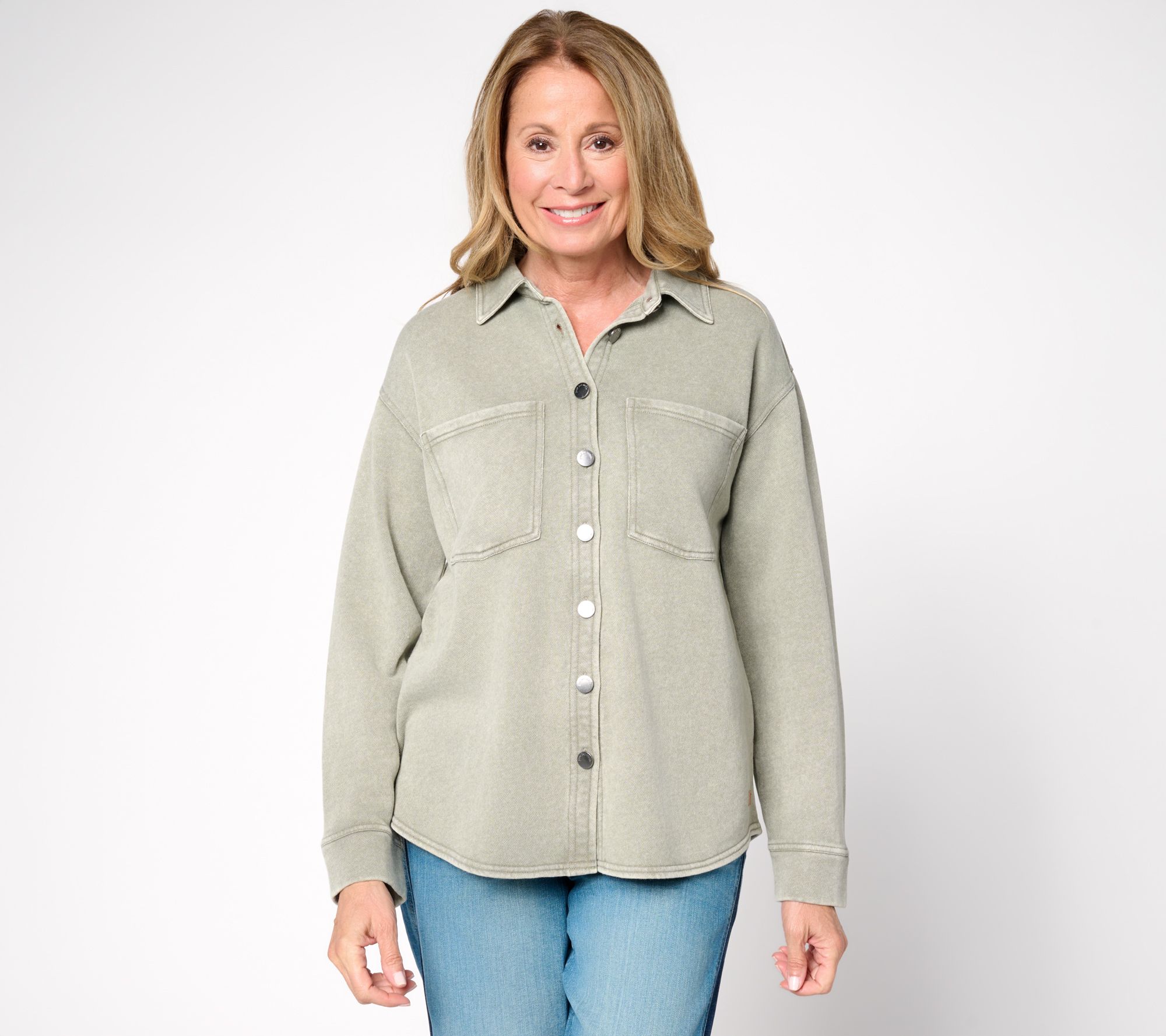 Peace Love World French Terry Button Front Shirt