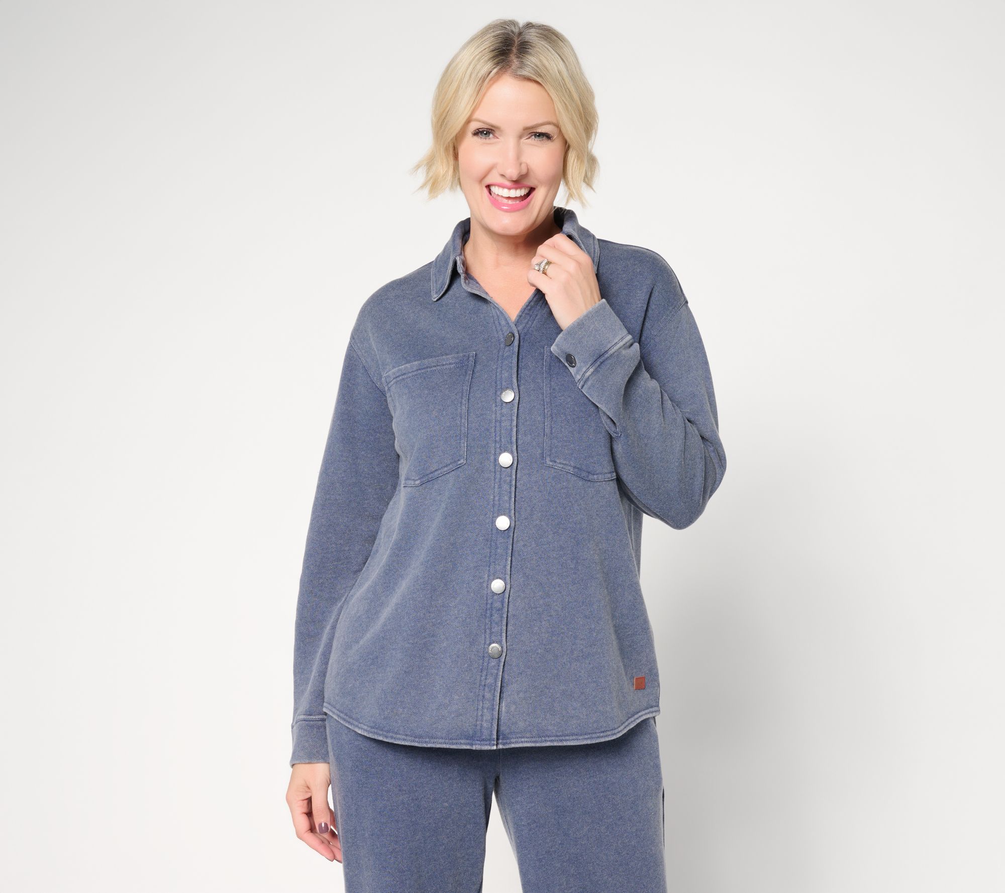 Peace Love World French Terry Button Front Shirt