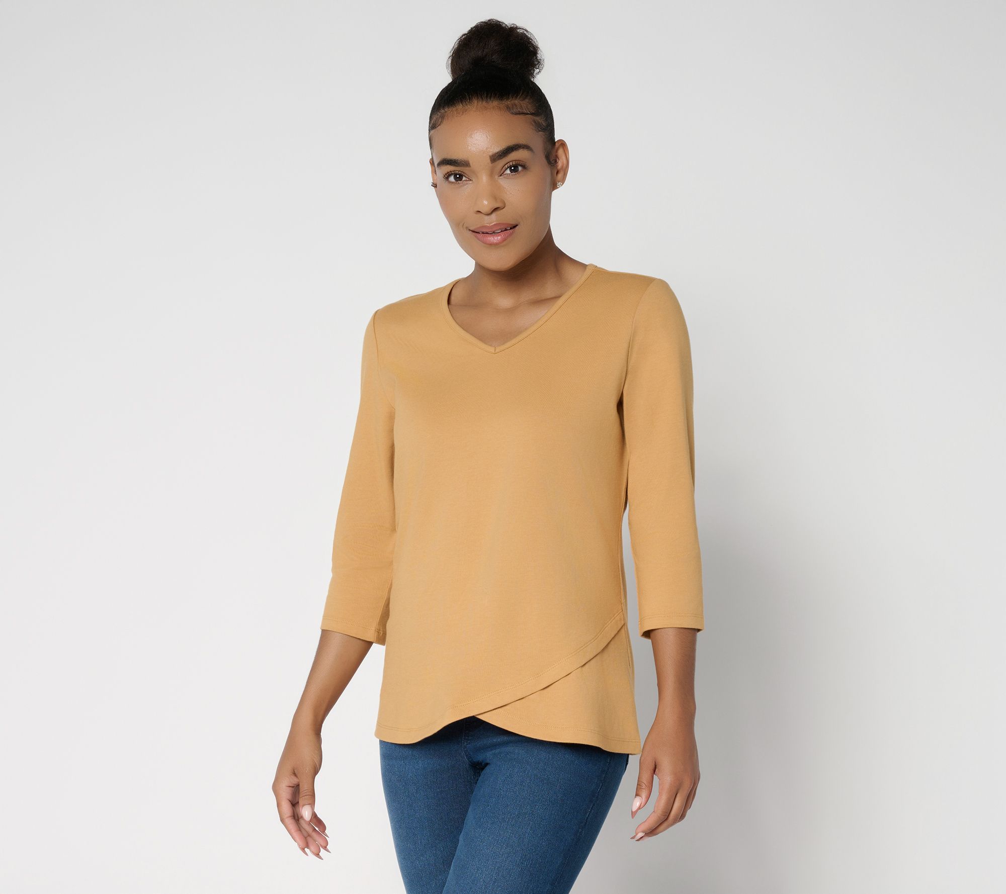 Denim & Co. Essentials Perfect Jersey Ballet Sleeve Tulip Hem Top