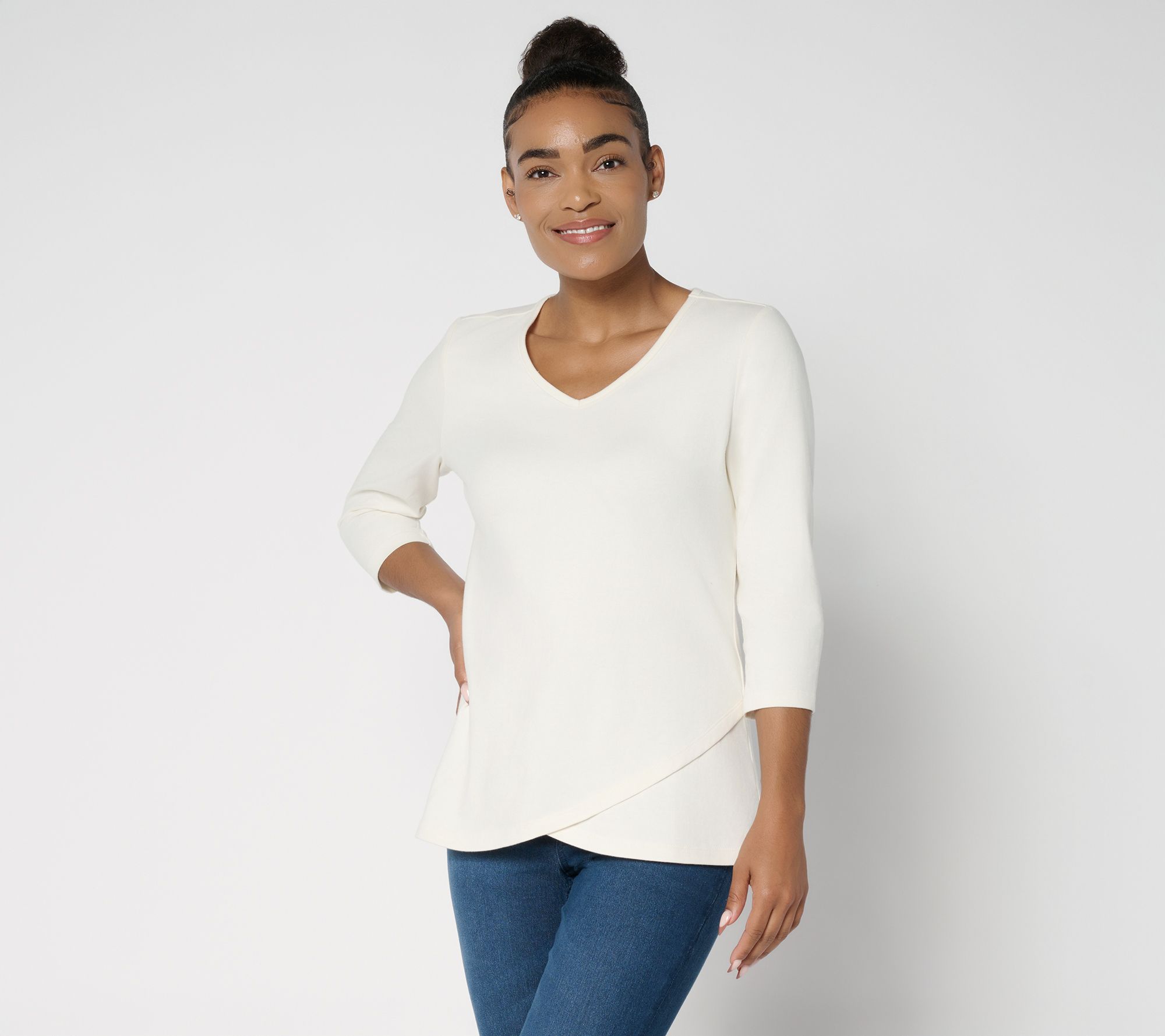 Denim & Co. Essentials Perfect Jersey Ballet Sleeve Tulip Hem Top