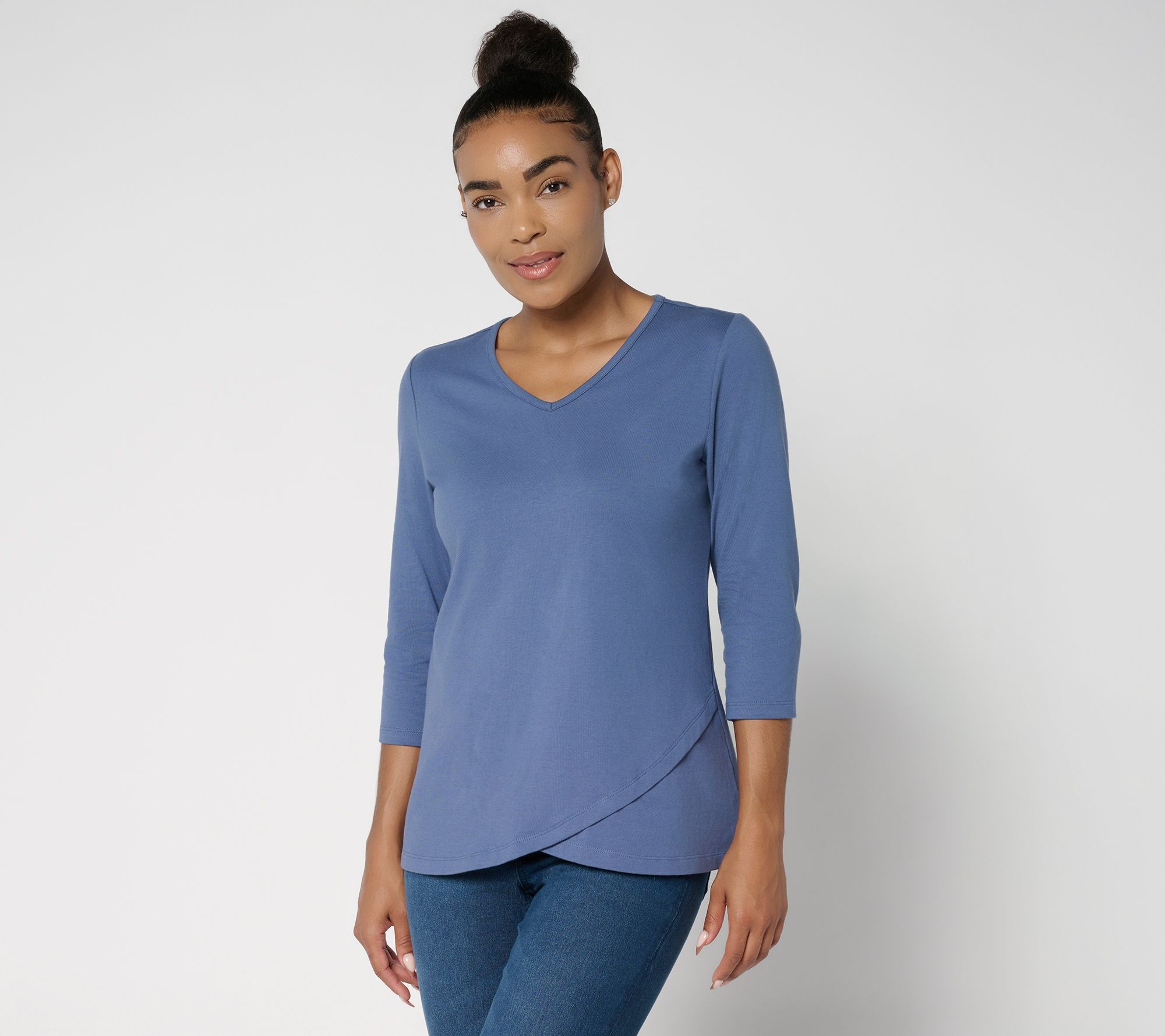 Denim & Co. Essentials Perfect Jersey Ballet Sleeve Tulip Hem Top