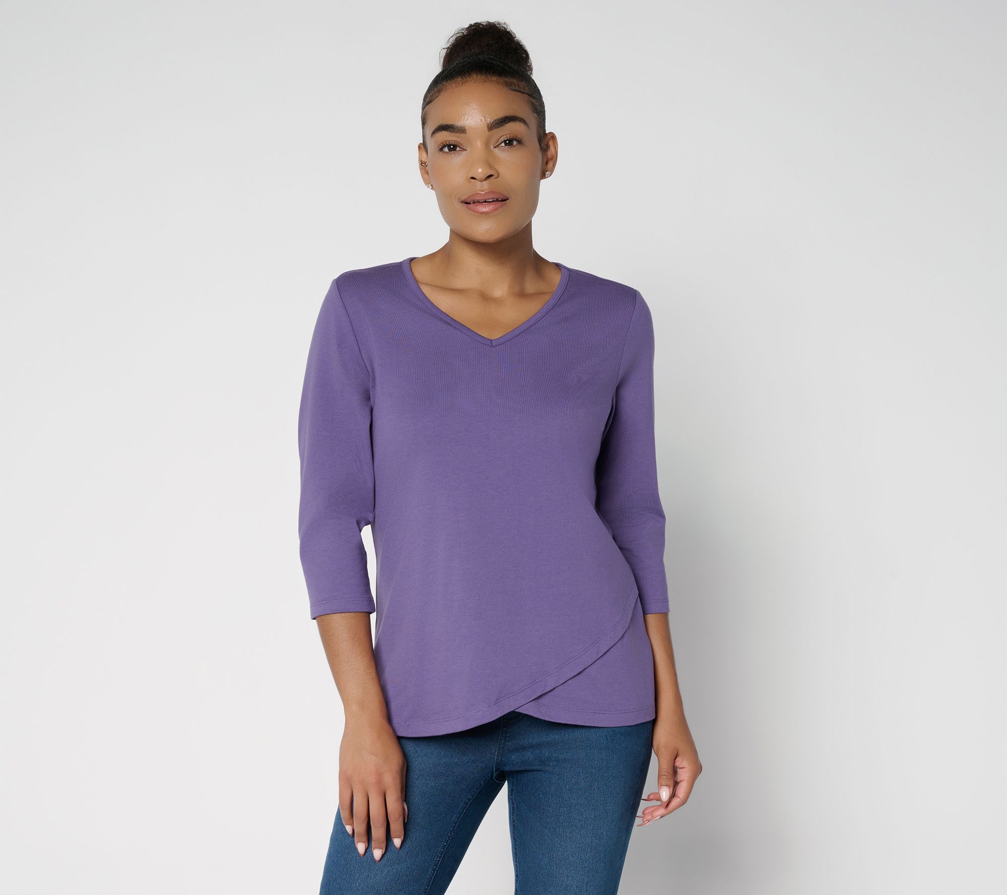 Denim & Co. Essentials Perfect Jersey Ballet Sleeve Tulip Hem Top