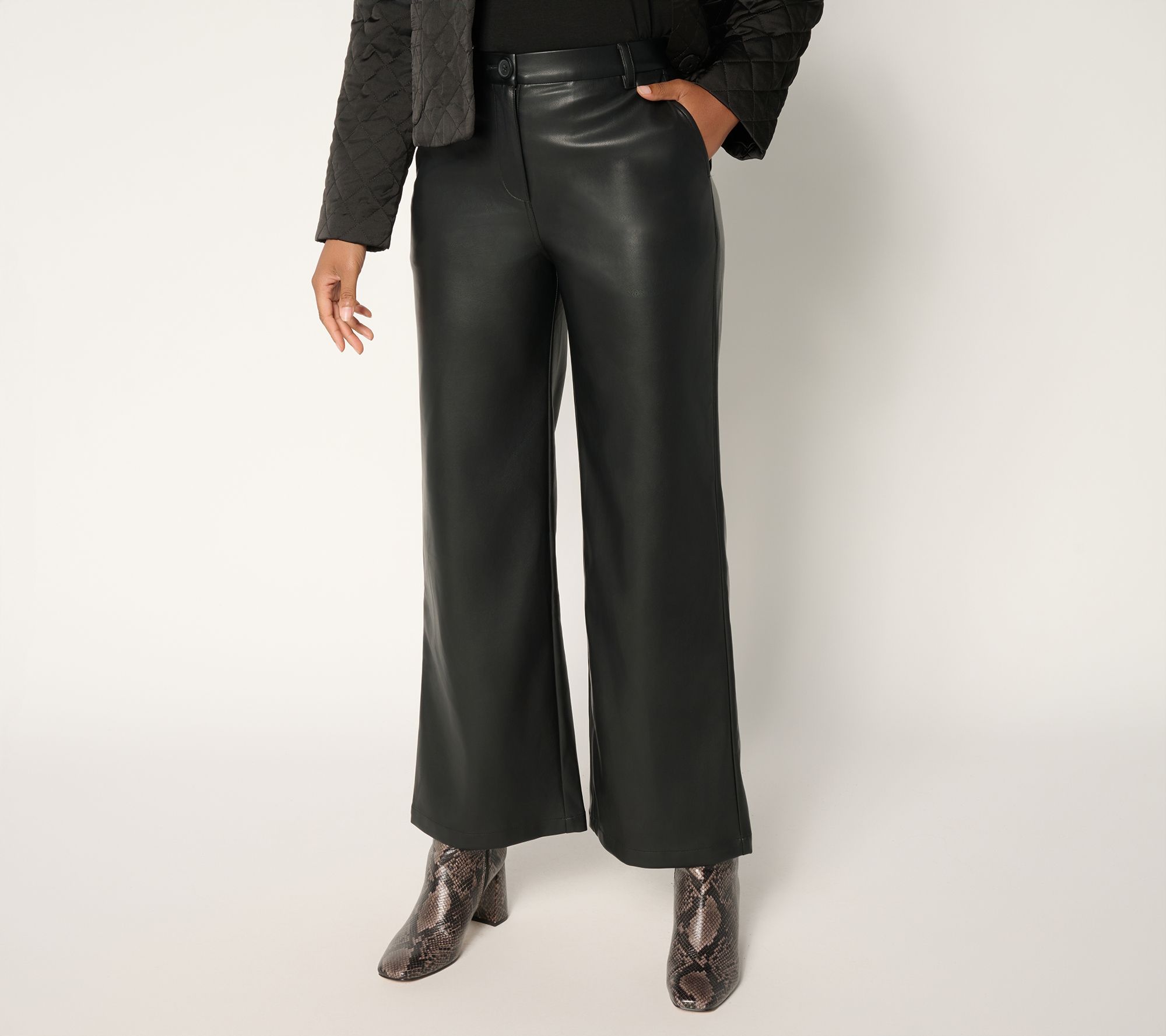by Stacy London Regular Faux Leather Wide Leg Trouser - QVC.com