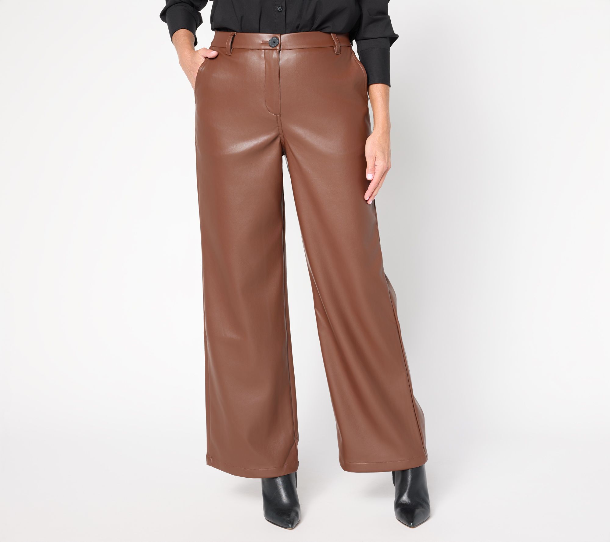by Stacy London Regular Faux Leather Wide Leg Trouser
