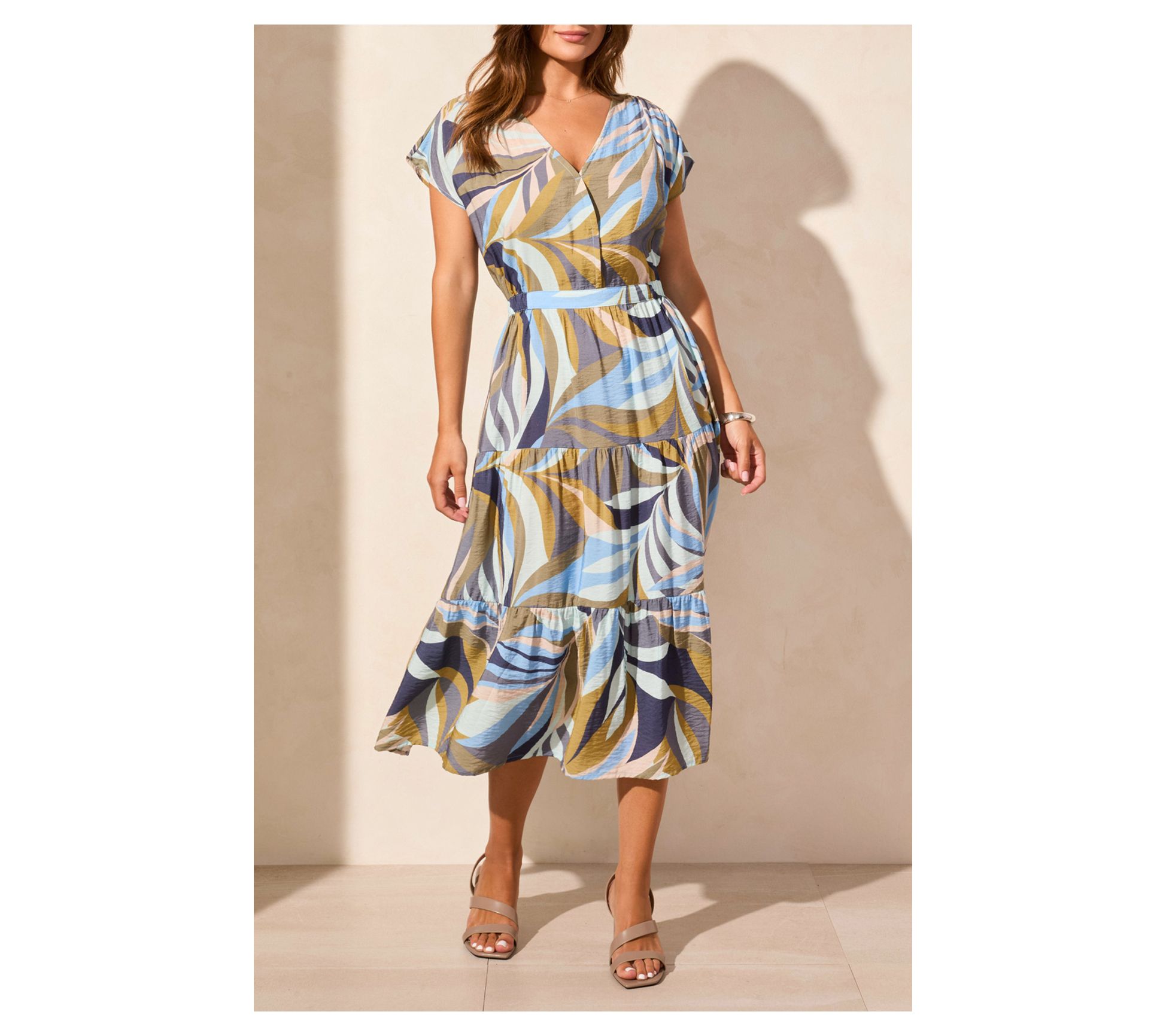 Tribal Tiered Short-Sleeve V-Neck Dress