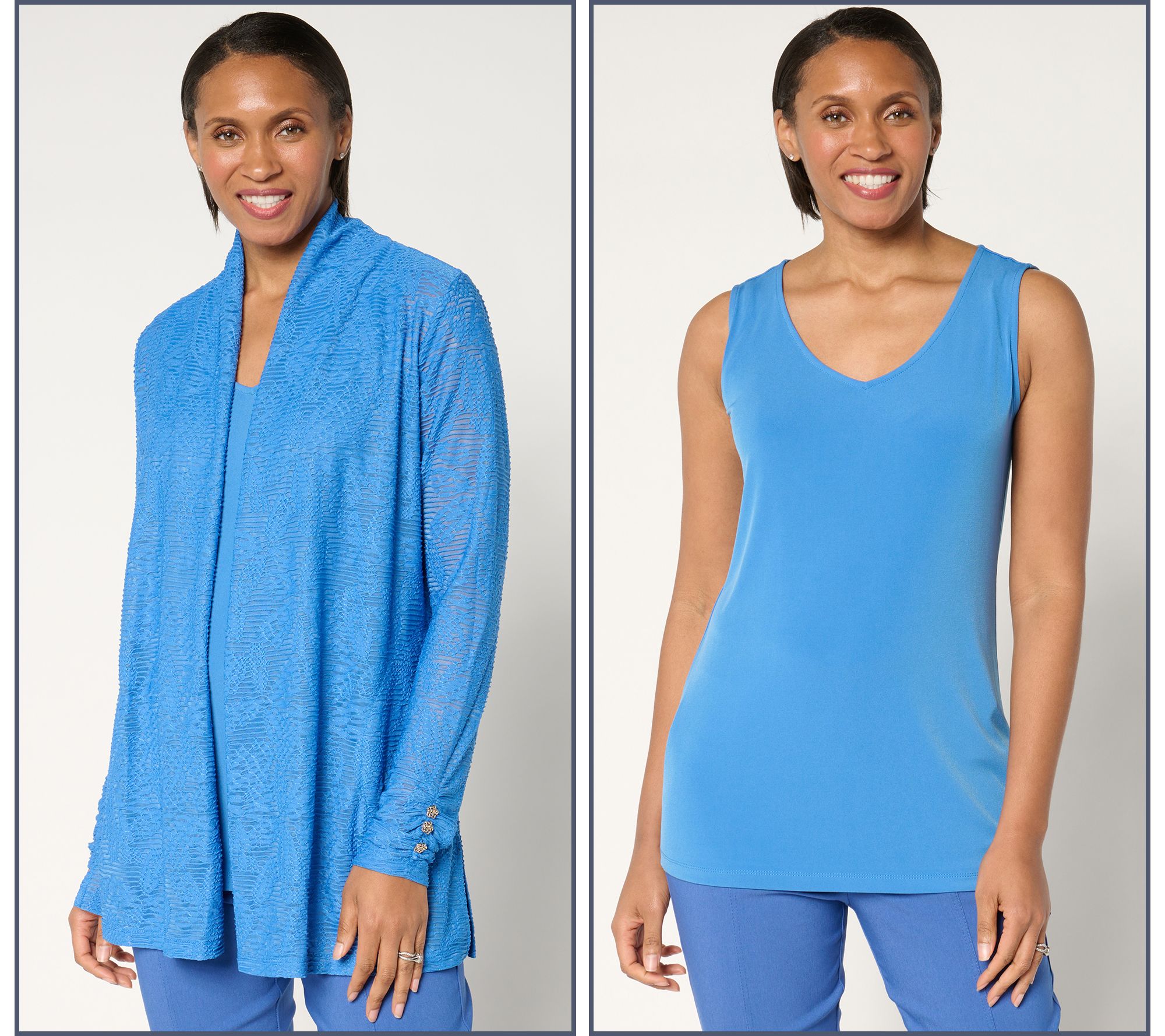 As Is Susan Graver Reg Knit Jacquard Cardigan & Tank Set