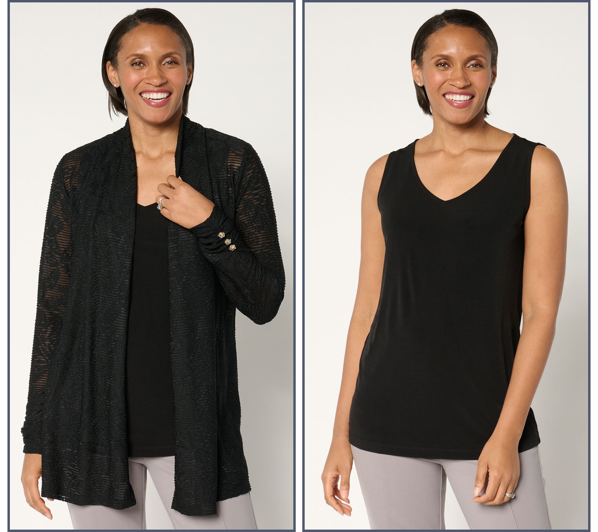 "As Is" Susan Graver Reg Knit Jacquard Cardigan & Tank Set