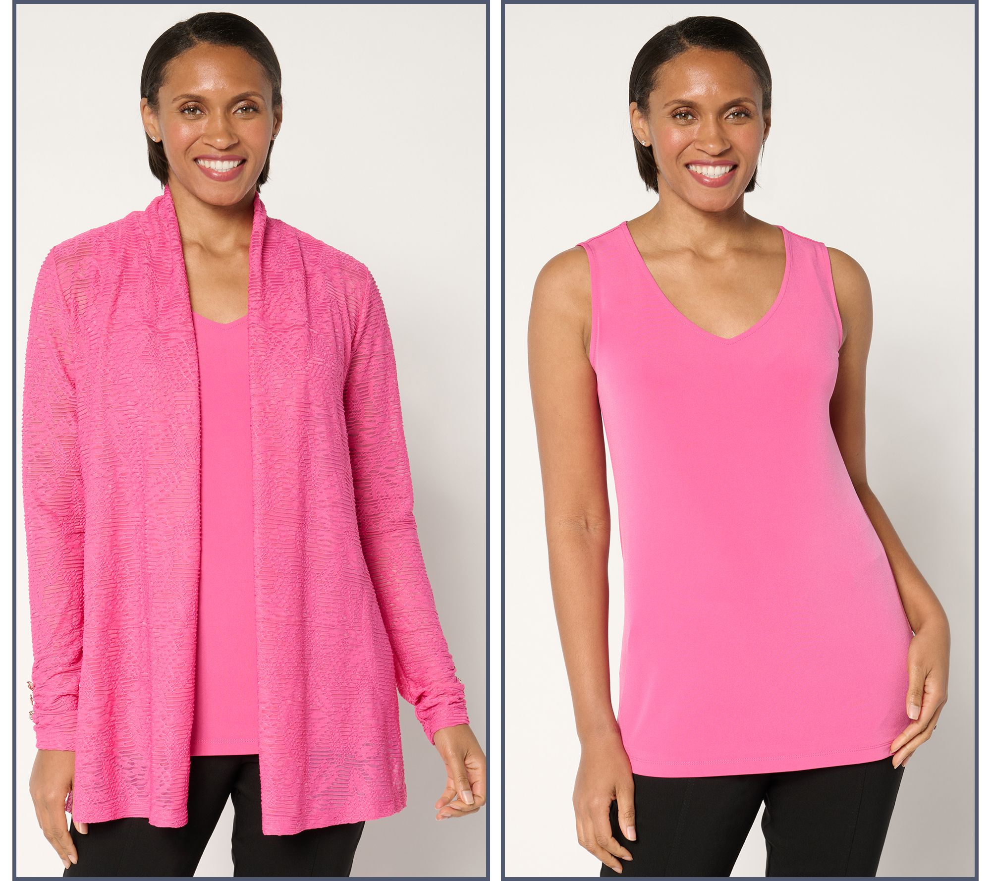 "As Is" Susan Graver Reg Knit Jacquard Cardigan & Tank Set