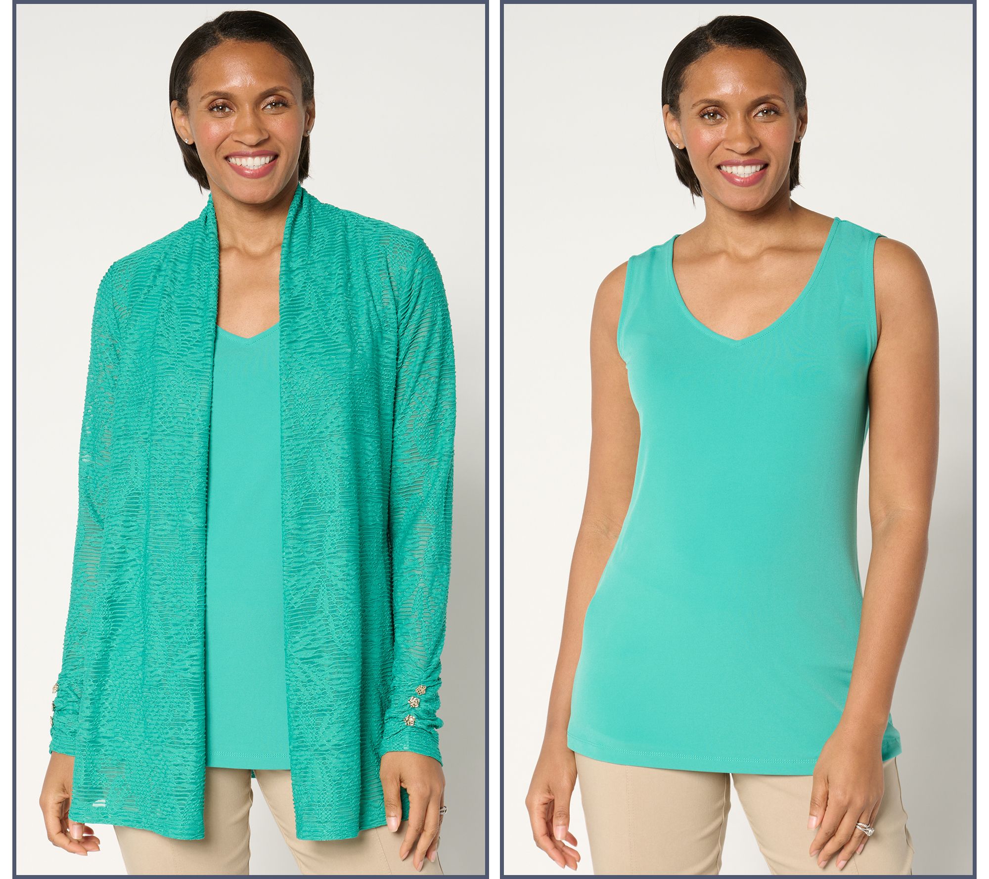 "As Is" Susan Graver Reg Knit Jacquard Cardigan & Tank Set