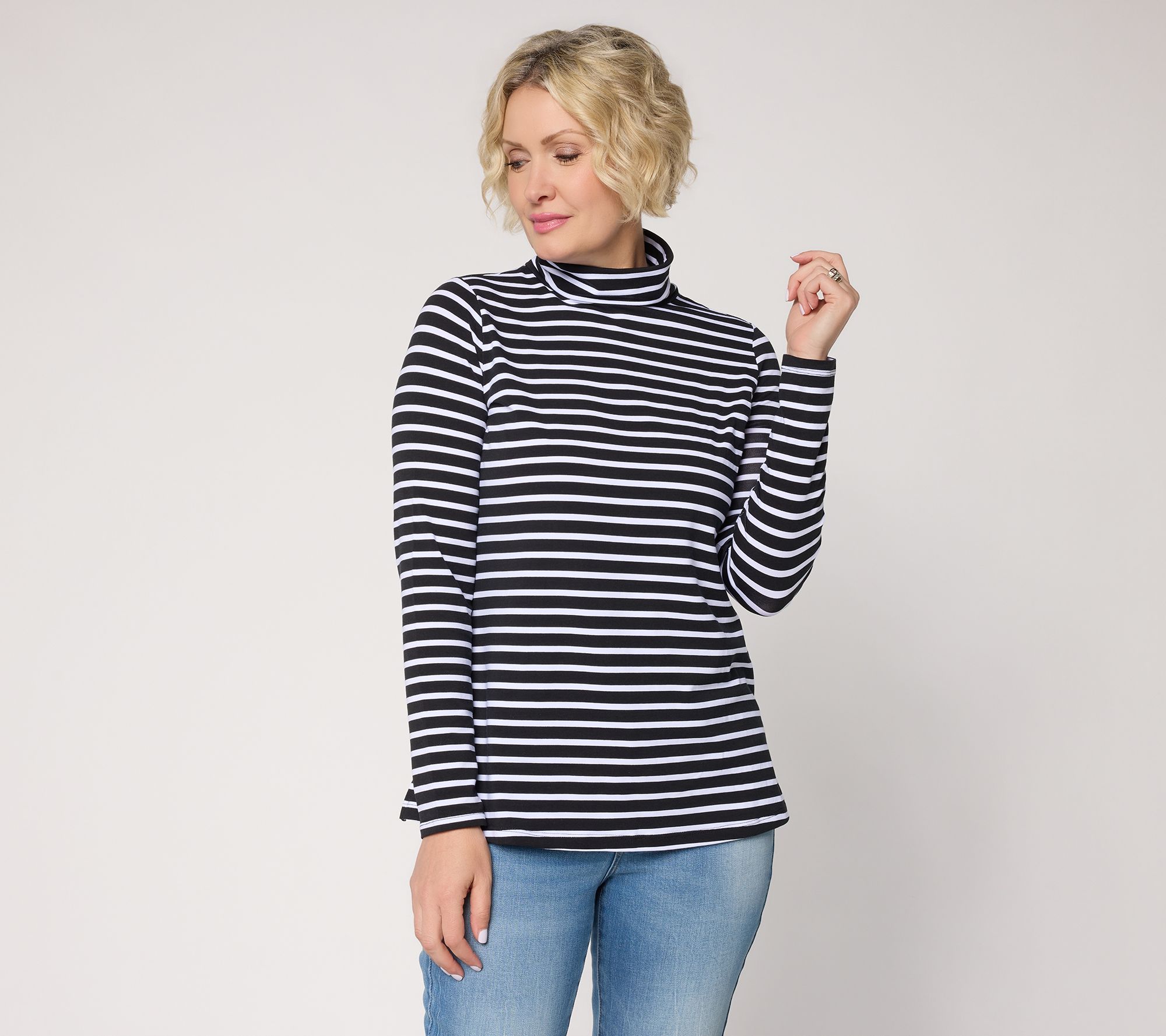 Belle by Kim Gravel Primabelle Knit Pinstripe Turtleneck