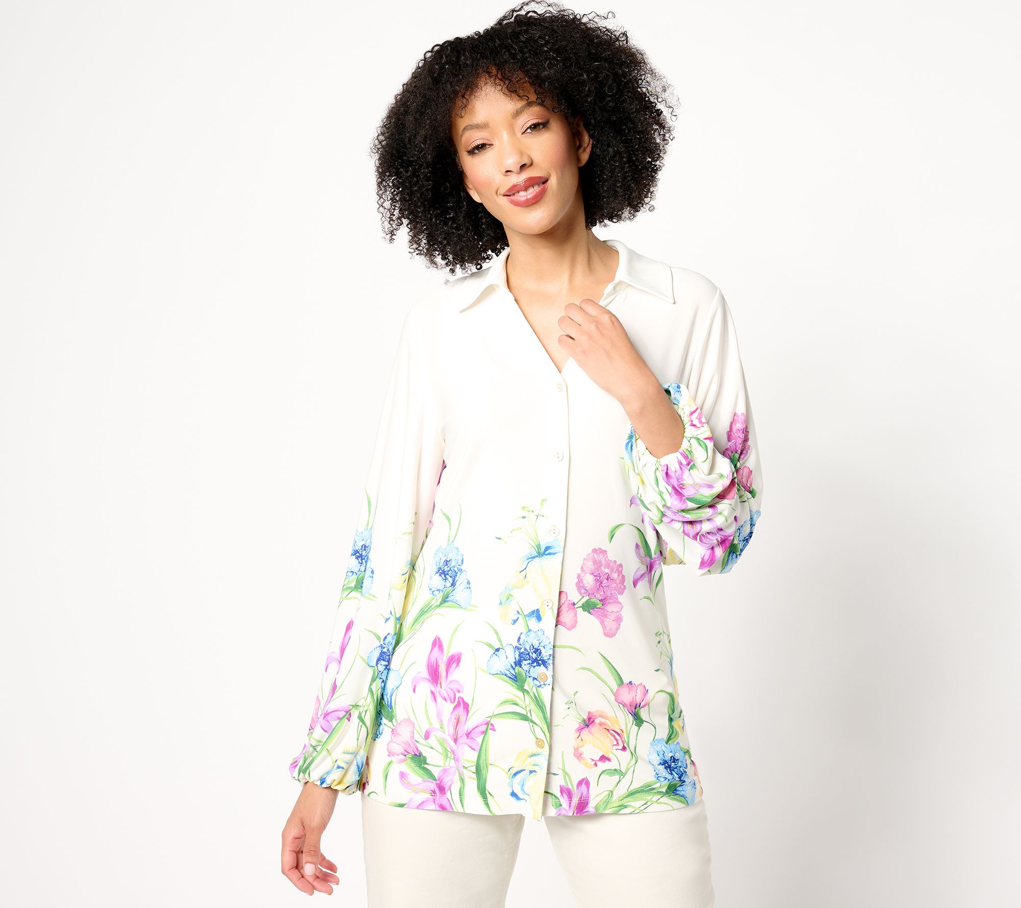 "As Is" GRAVER Susan Graver Printed Liquid Knit Button Front Shirt