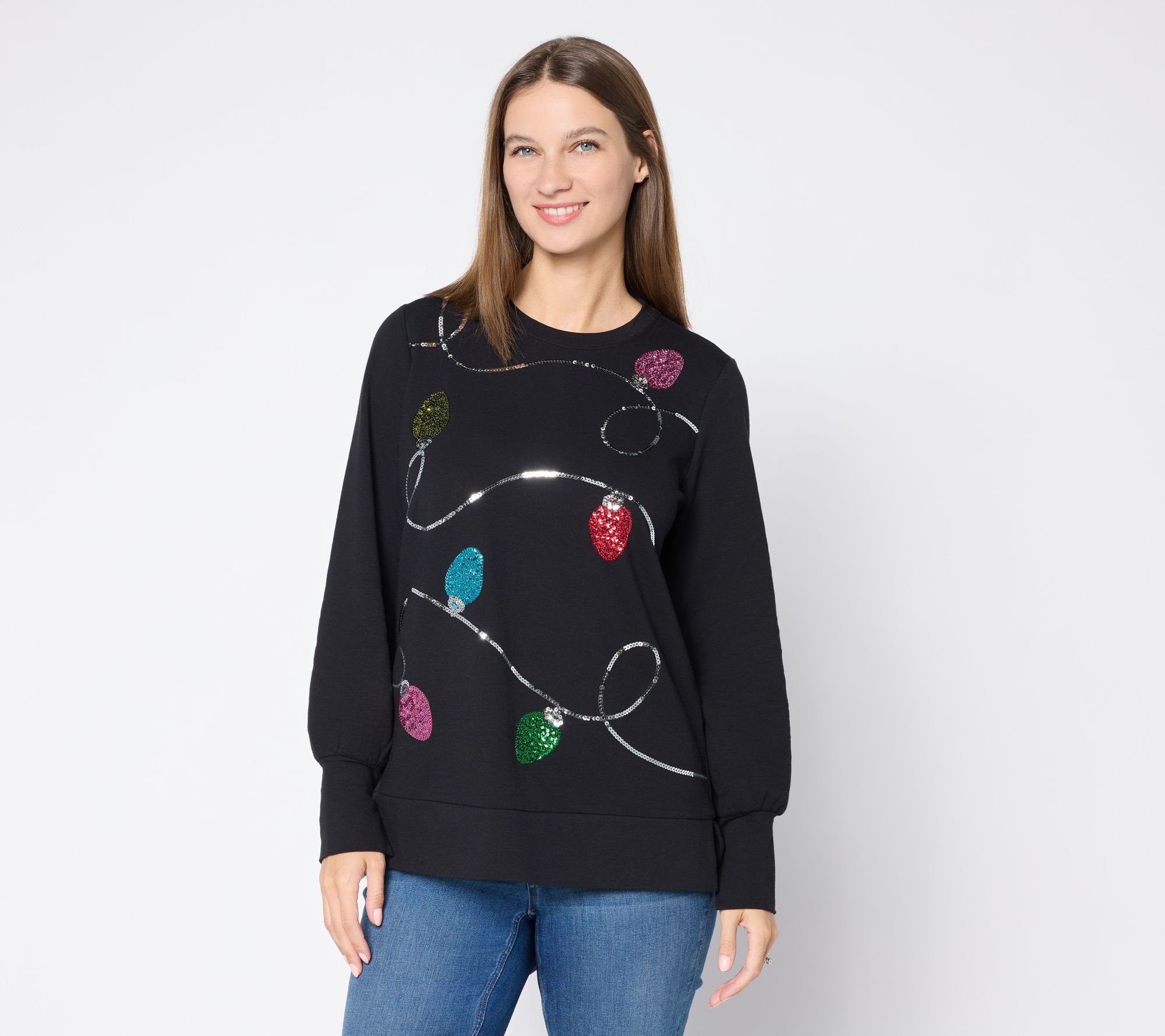 Jingle Belles by Kim Gravel Sequin Holiday Lights Knit Top