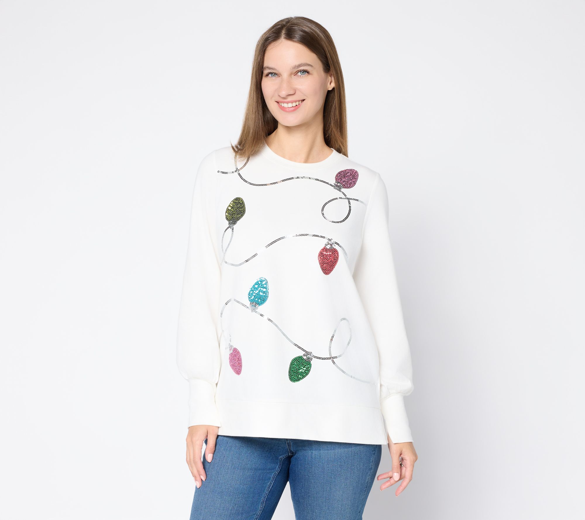 Jingle Belles by Kim Gravel Sequin Holiday Lights Knit Top