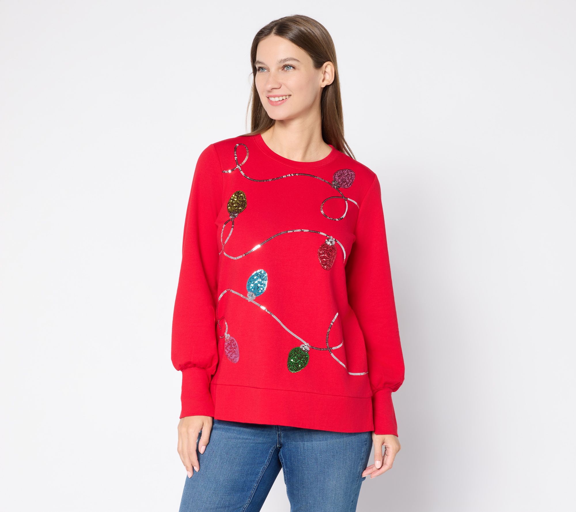 Jingle Belles by Kim Gravel Sequin Holiday Lights Knit Top