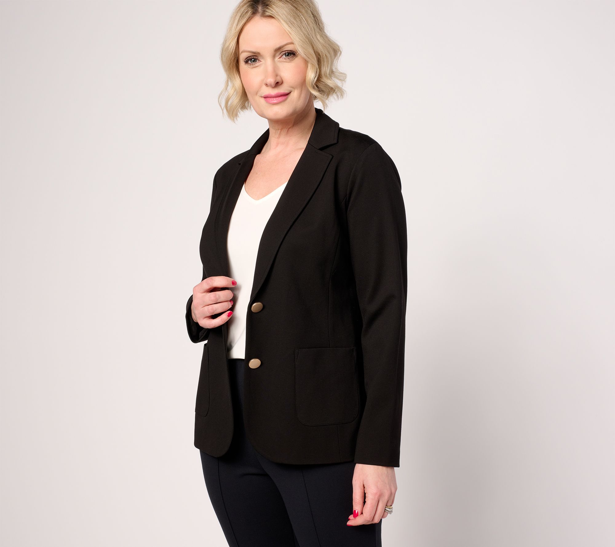 "As Is" Tailored by Susan Graver Petite Sleek Ponte Blazer