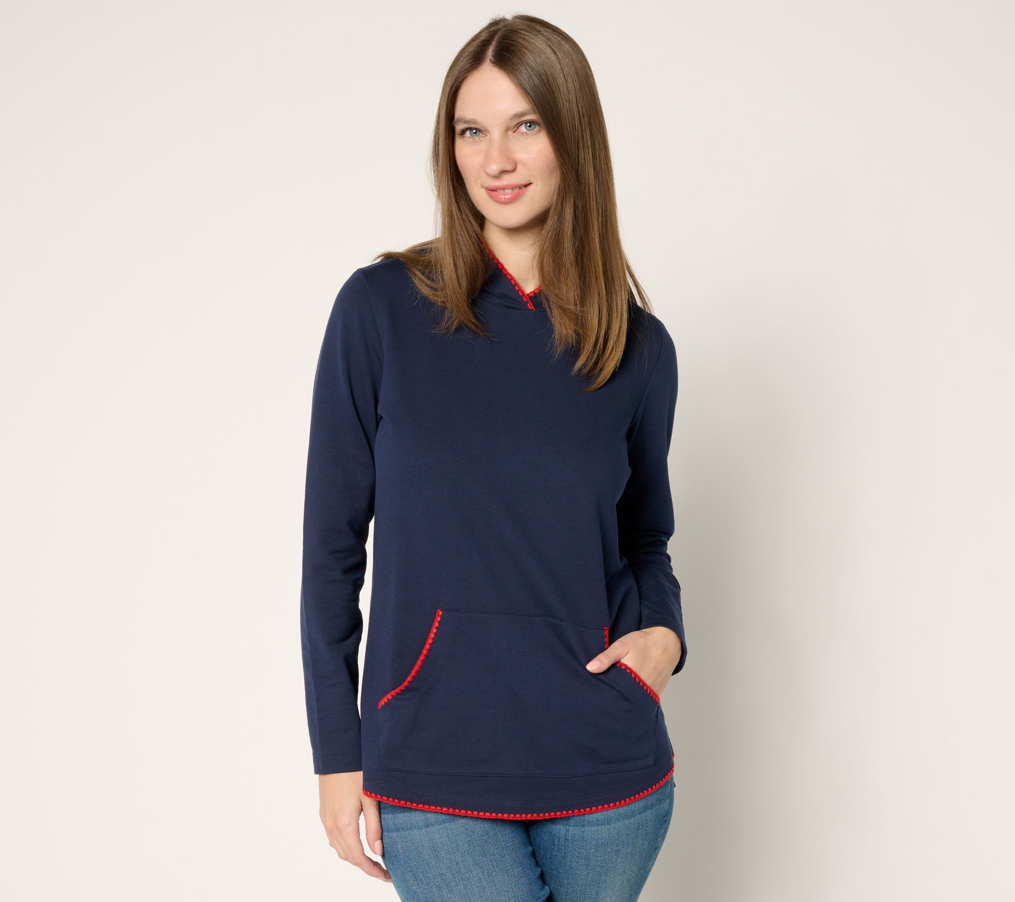 "As Is" Denim & Co. Active French Terry Hooded Pullover w/Shell Stitch