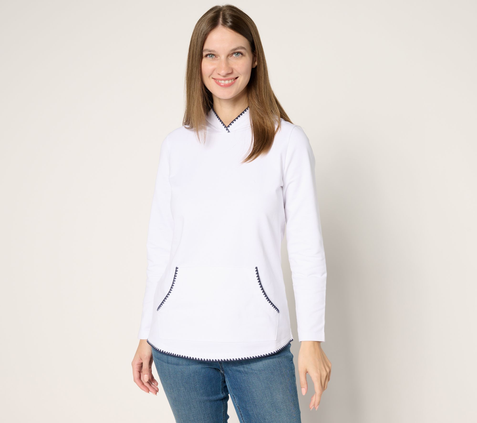 "As Is" Denim & Co. Active French Terry Hooded Pullover w/Shell Stitch