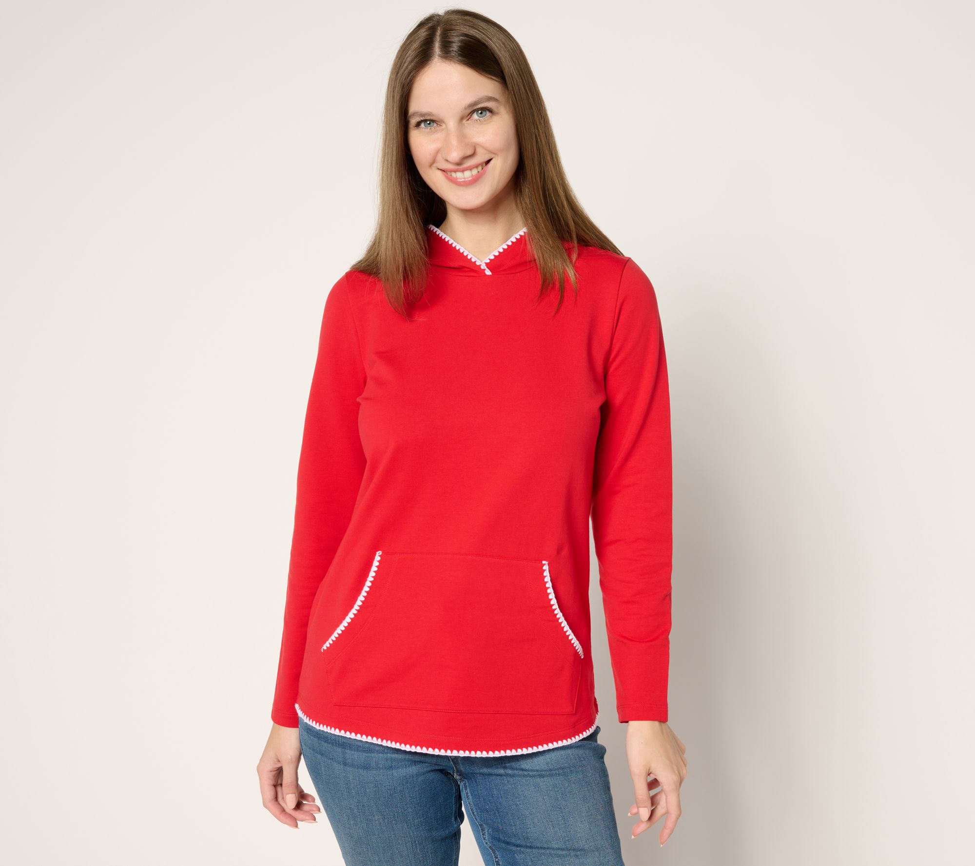 "As Is" Denim & Co. Active French Terry Hooded Pullover w/Shell Stitch