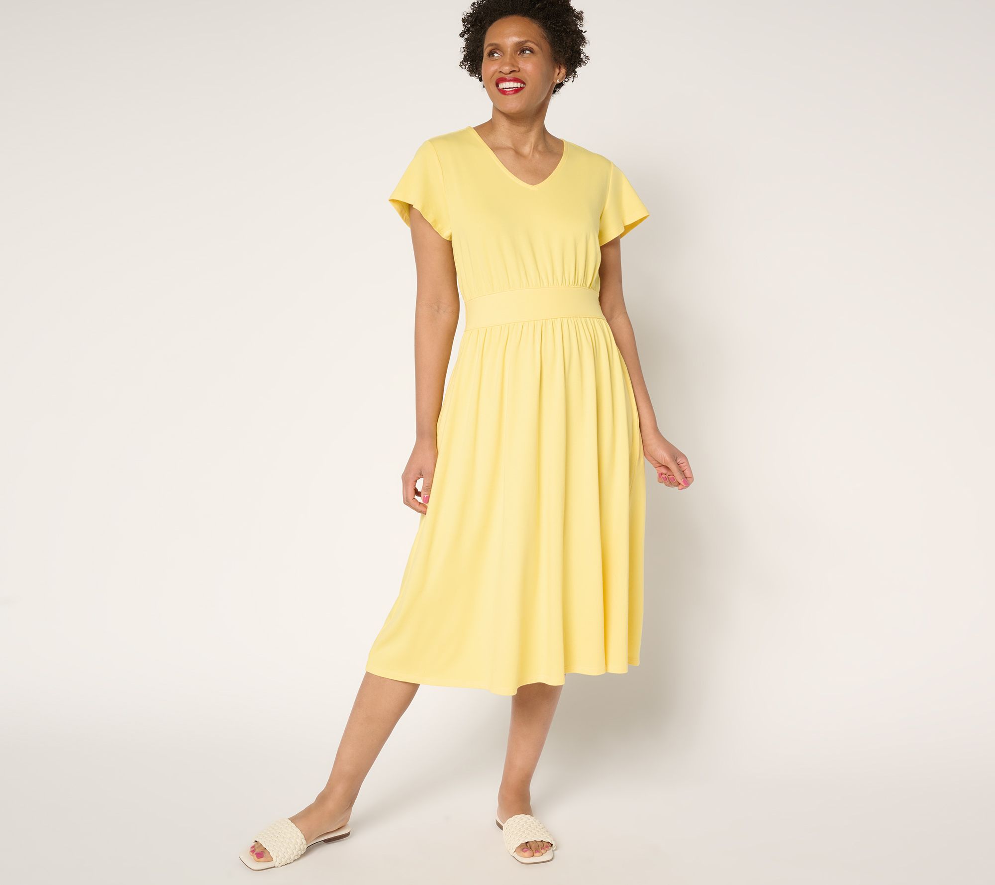 "As Is" Denim & Co. Petite Favorite Jersey V-Neck Midi Dress