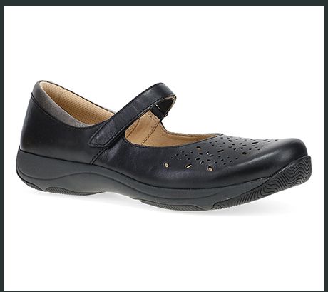 Dansko Stacy Black Waxy Burnished Leather Perforated Mary Jane