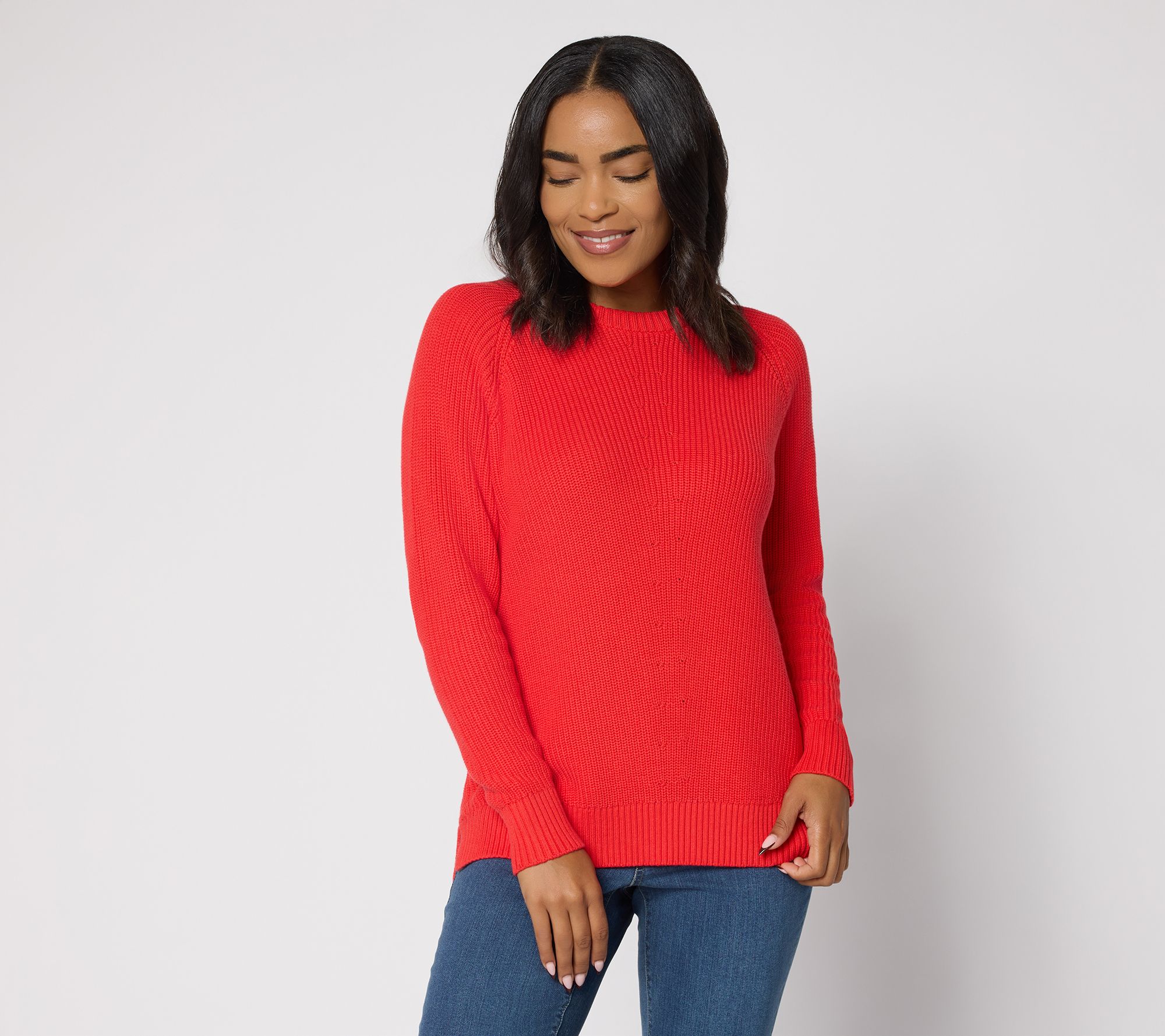 Belle by Kim Gravel Shaker Knit Center Stitch Raglan Sweater