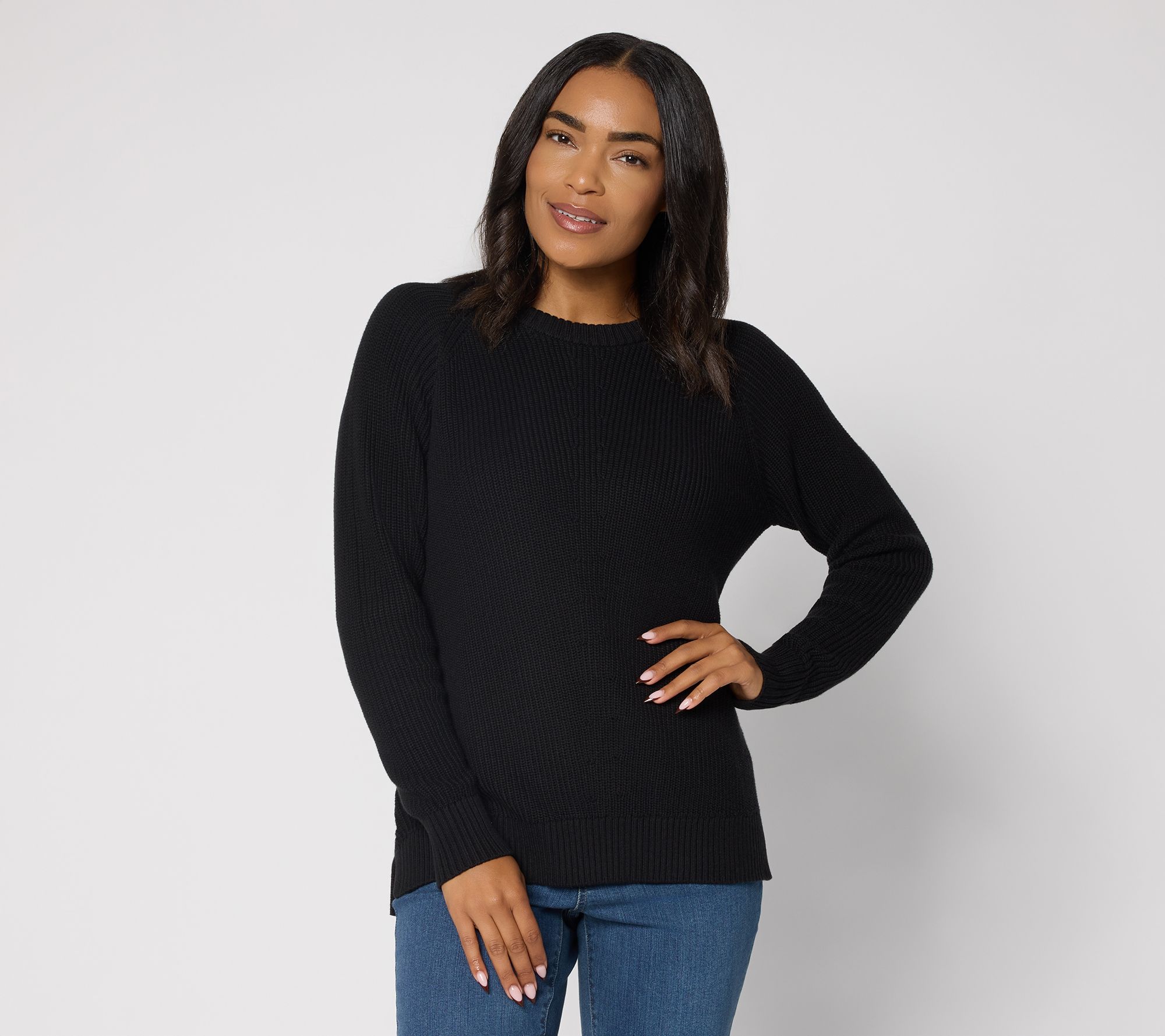 Belle by Kim Gravel Shaker Knit Center Stitch Raglan Sweater