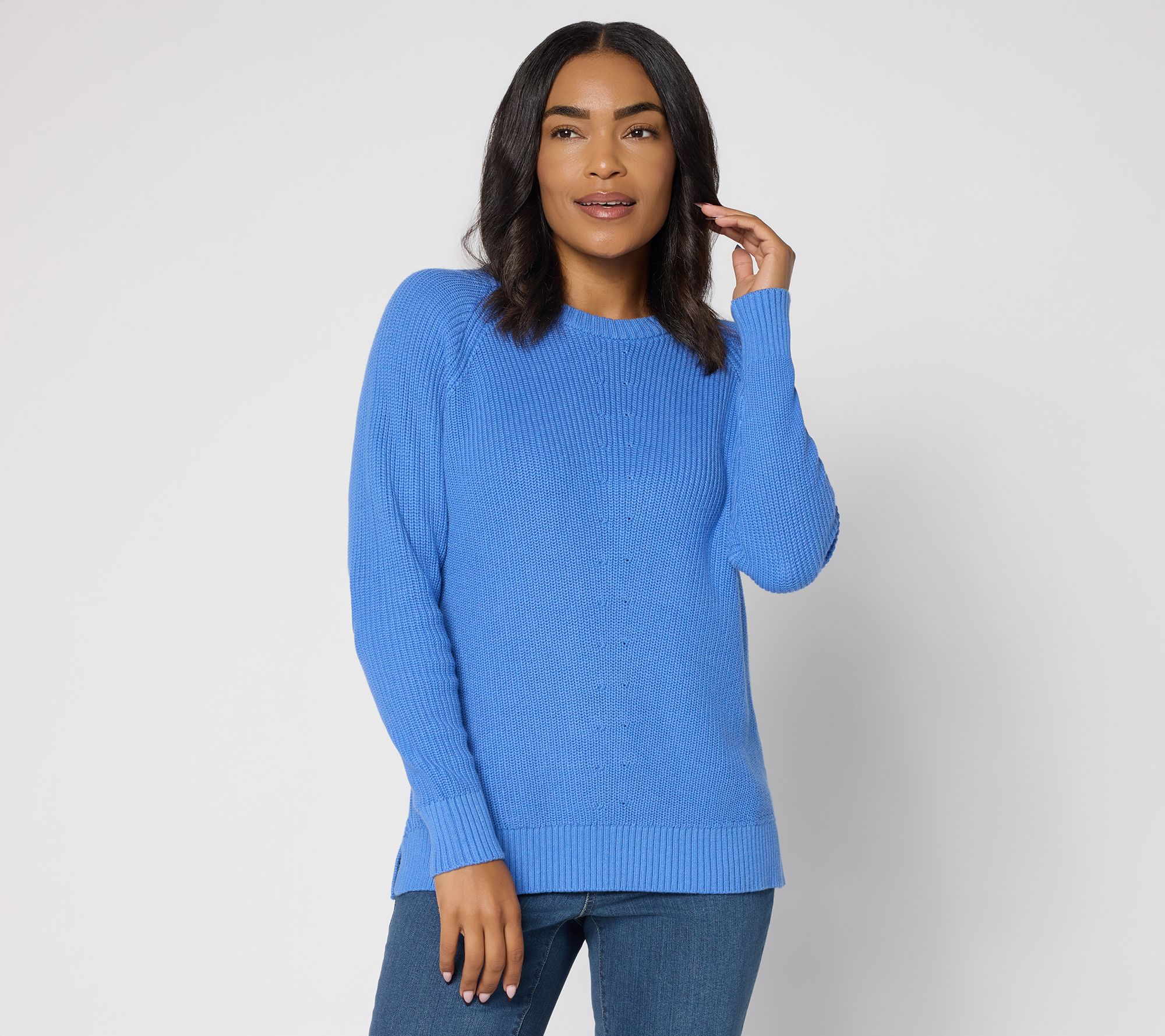 Belle by Kim Gravel Shaker Knit Center Stitch Raglan Sweater