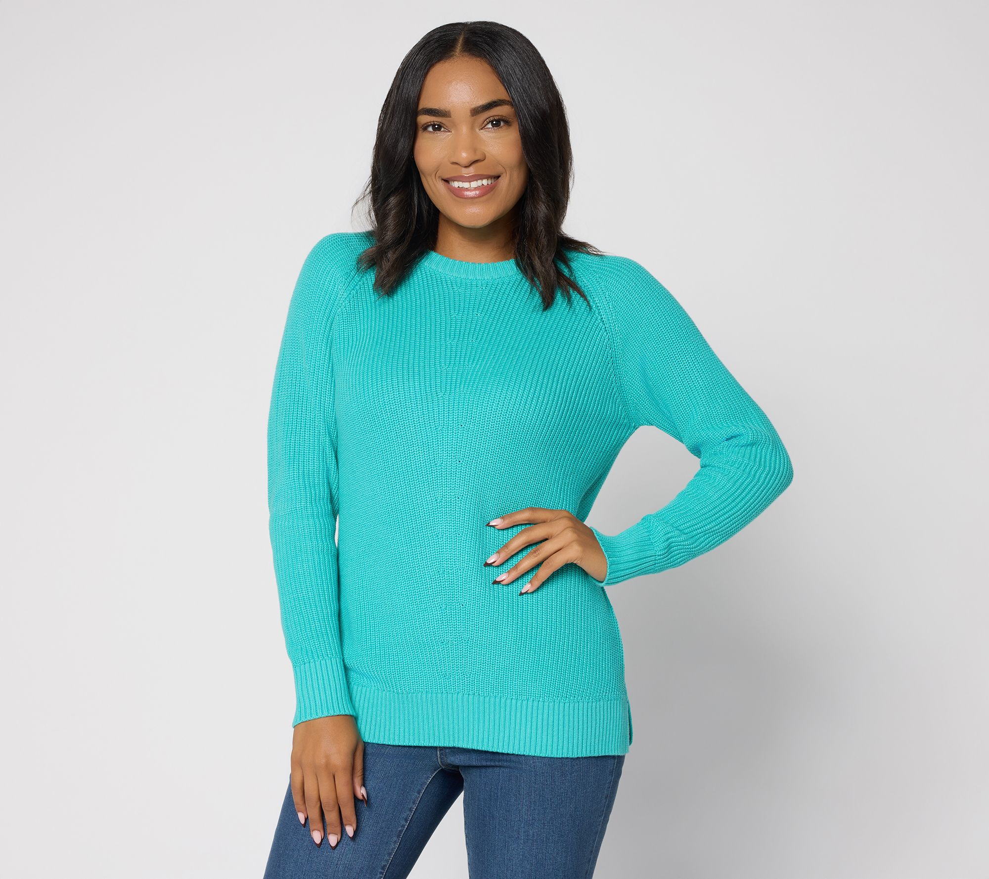 Belle by Kim Gravel Shaker Knit Center Stitch Raglan Sweater
