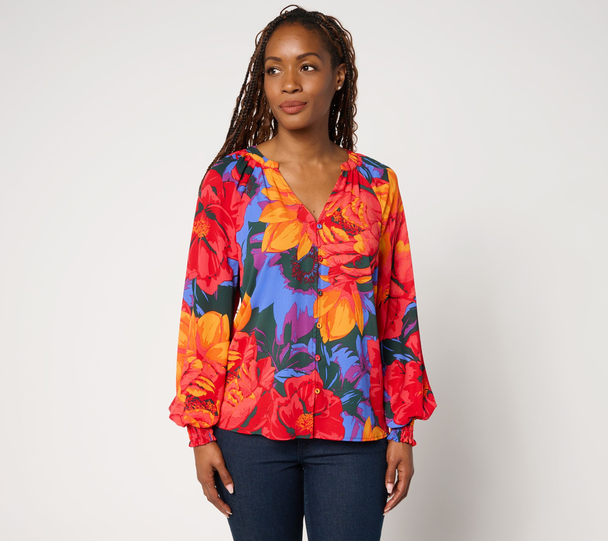 "As Is" BEAUTIFUL by Lawrence Zarian Printed Blouson Sleeve Blouse