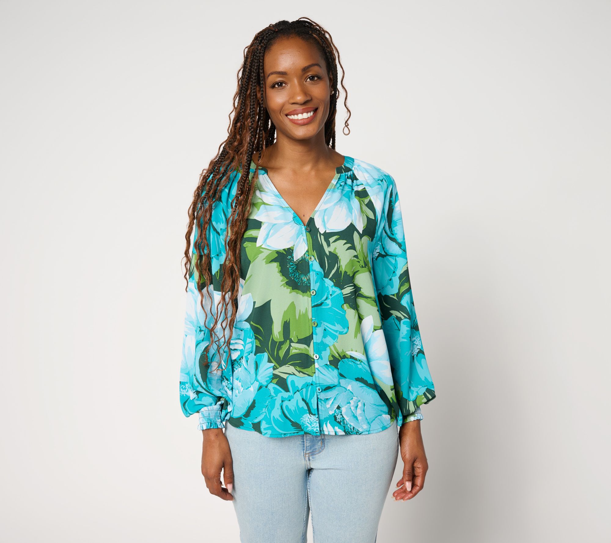 "As Is" BEAUTIFUL by Lawrence Zarian Printed Blouson Sleeve Blouse