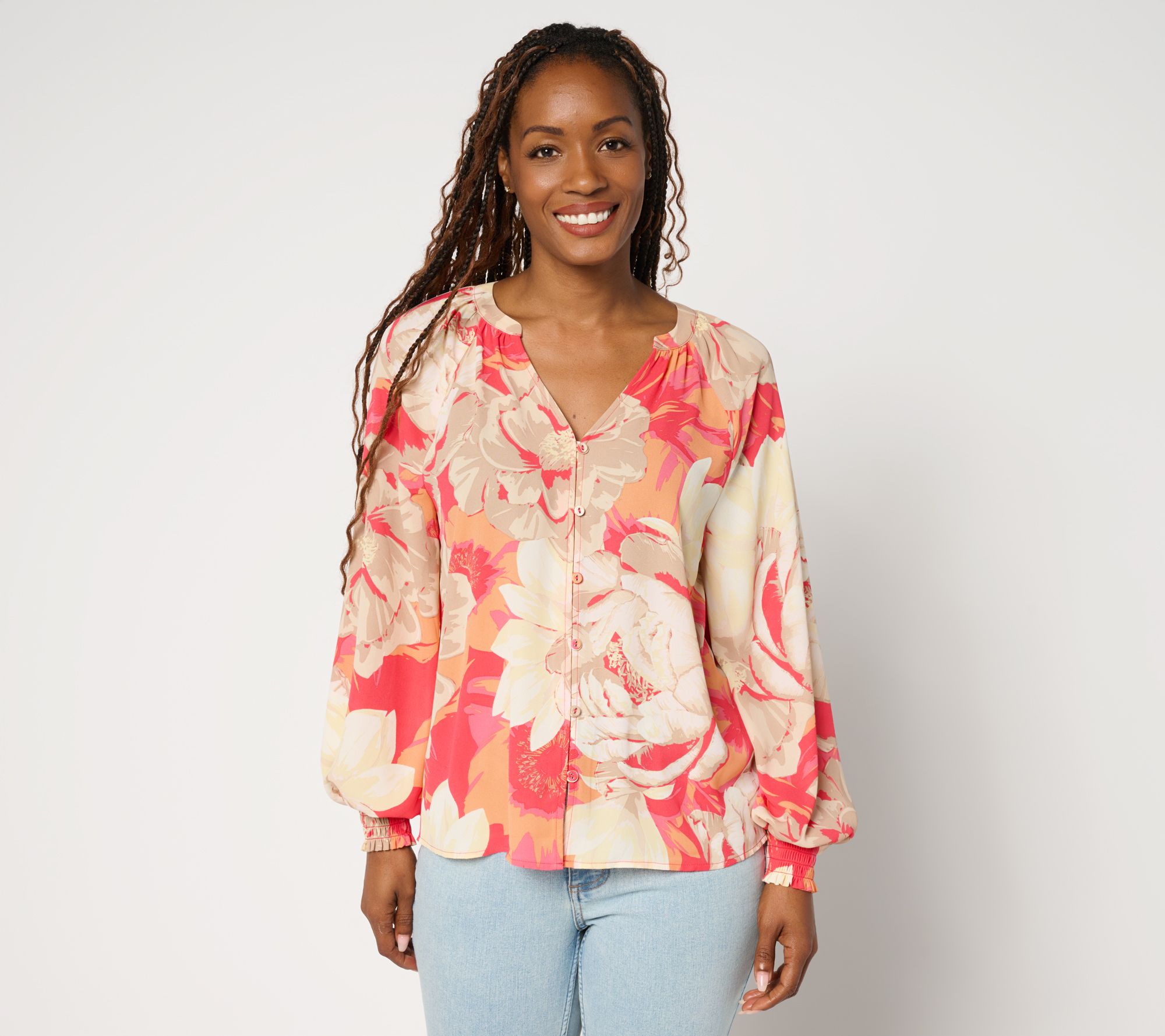 "As Is" BEAUTIFUL by Lawrence Zarian Printed Blouson Sleeve Blouse