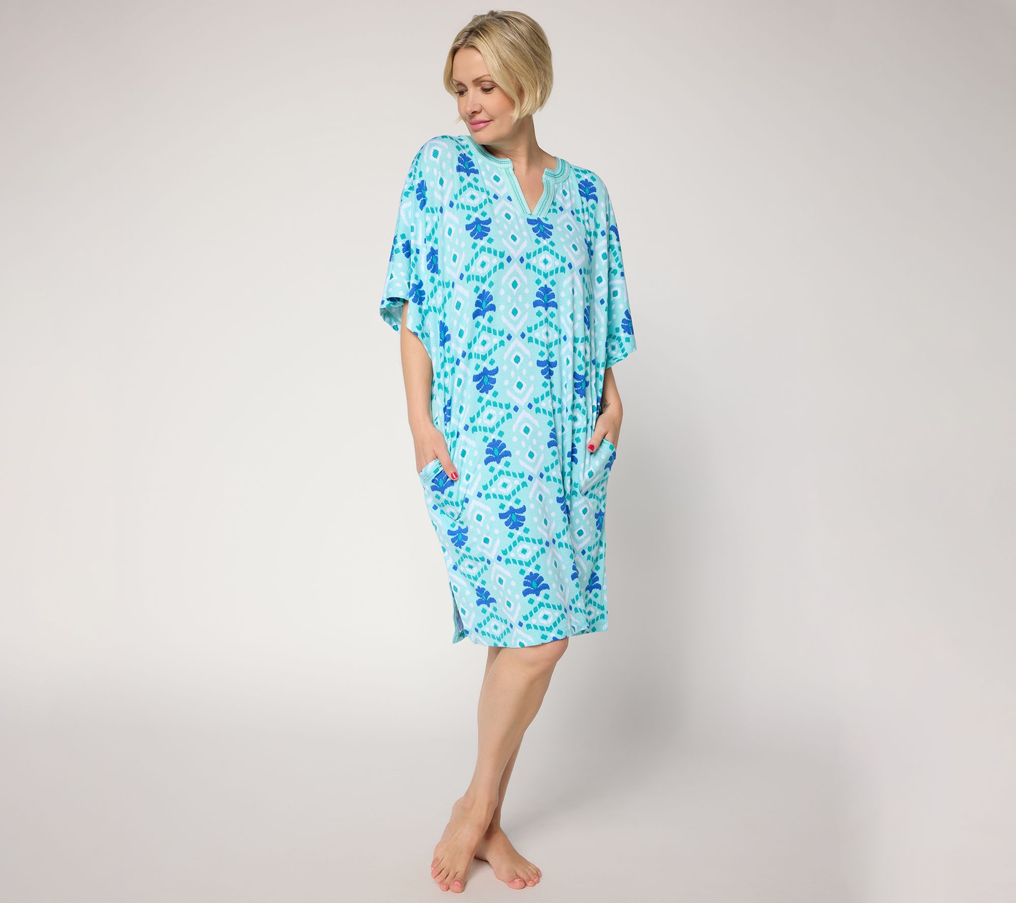 Carole Hochman Caftan with Stitch Detail Neckline