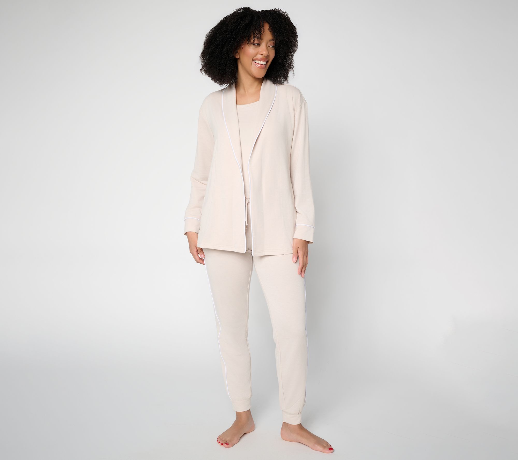 MUK LUKS French Terry Cardigan, Tank, and Jogger Lounge Set