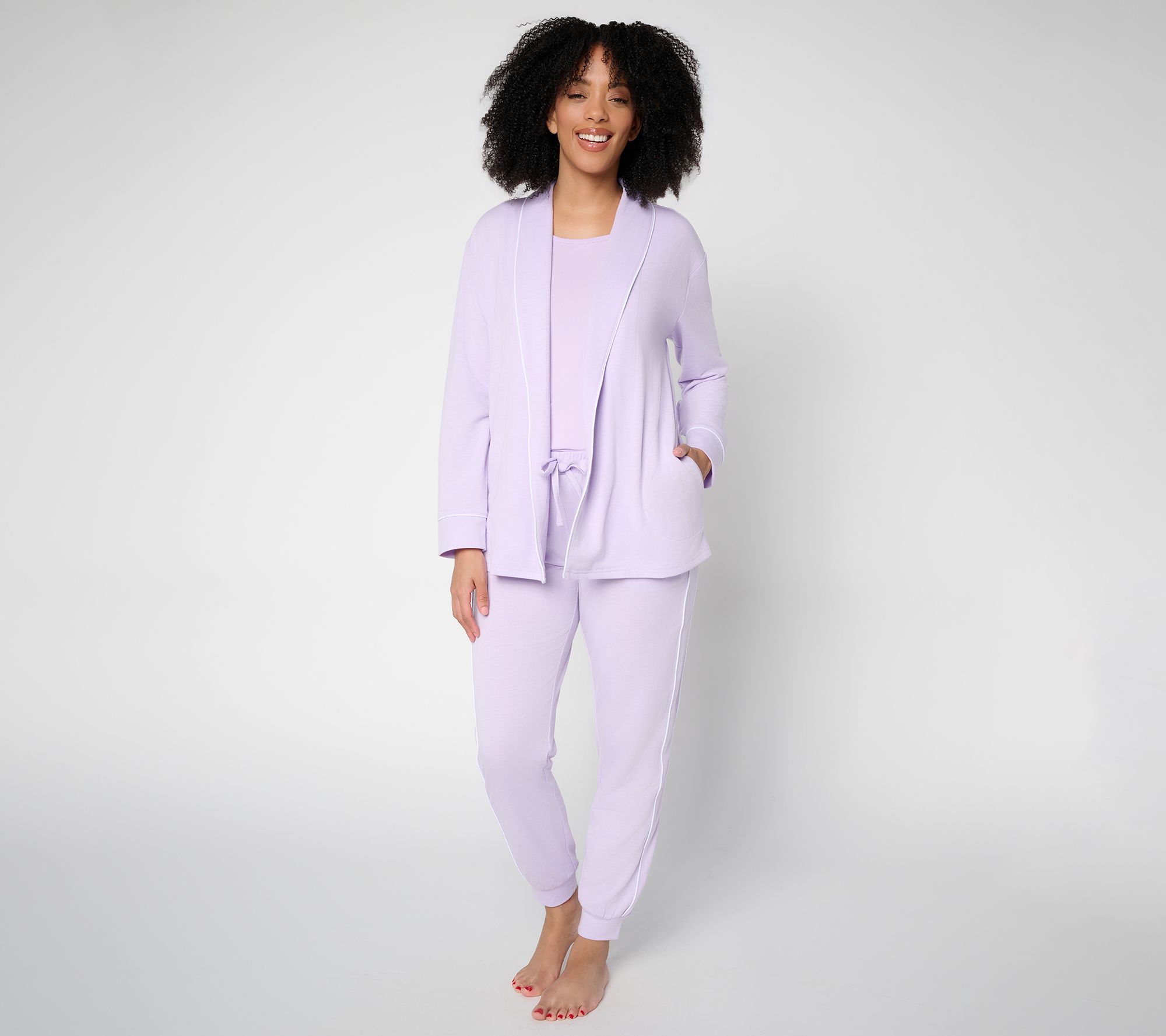 MUK LUKS French Terry Cardigan, Tank, and Jogger Lounge Set