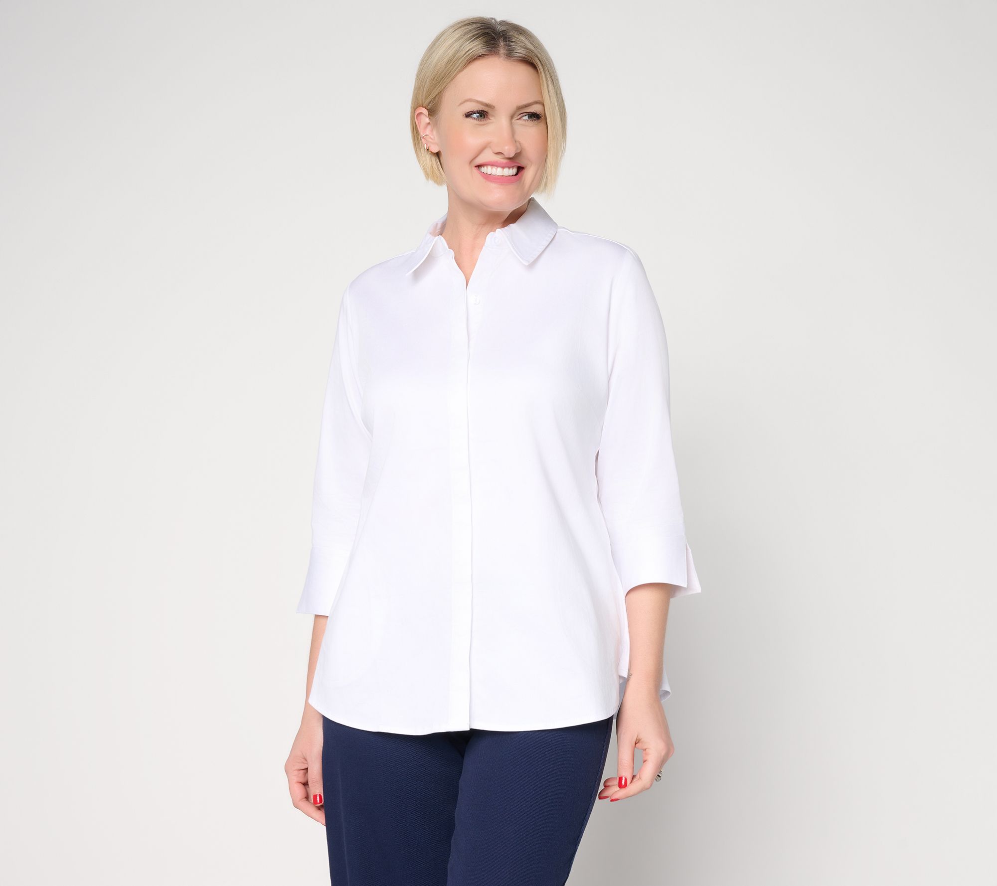 Joan Rivers Stretch Cotton Sateen Button-Back Shirt