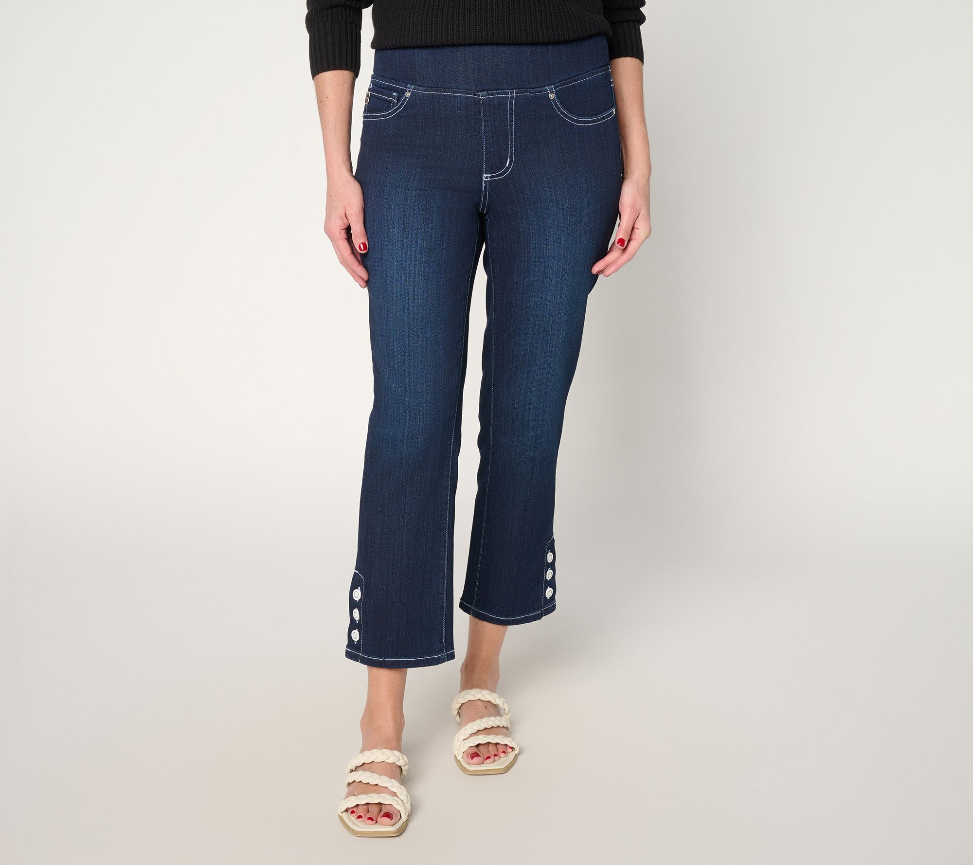 Belle by Kim Gravel Regular Primabelle Denim Button Cropped Jean