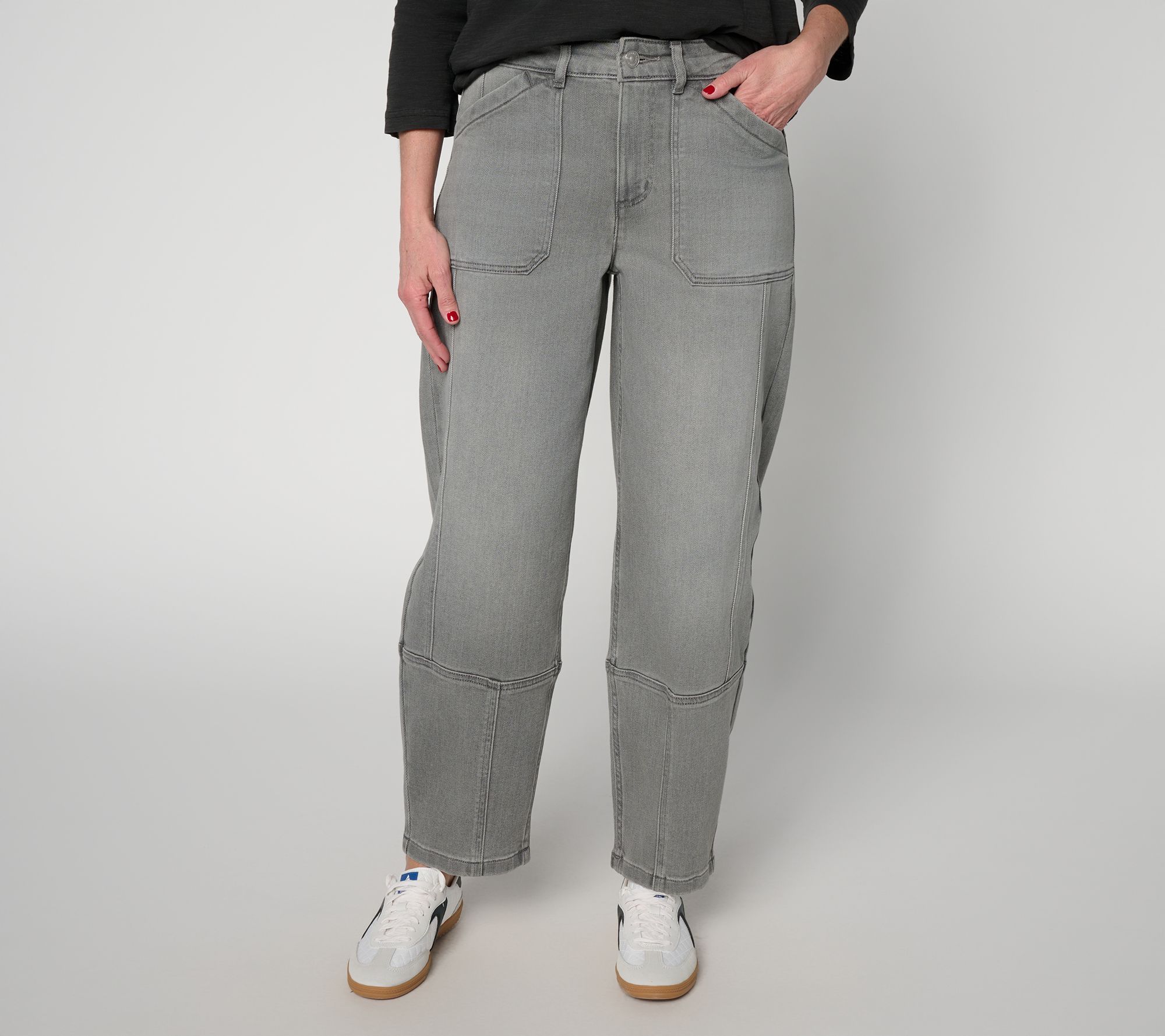 LOGO by Lori Goldstein Pet Blk Barrel Leg Seamed Ankle Jean