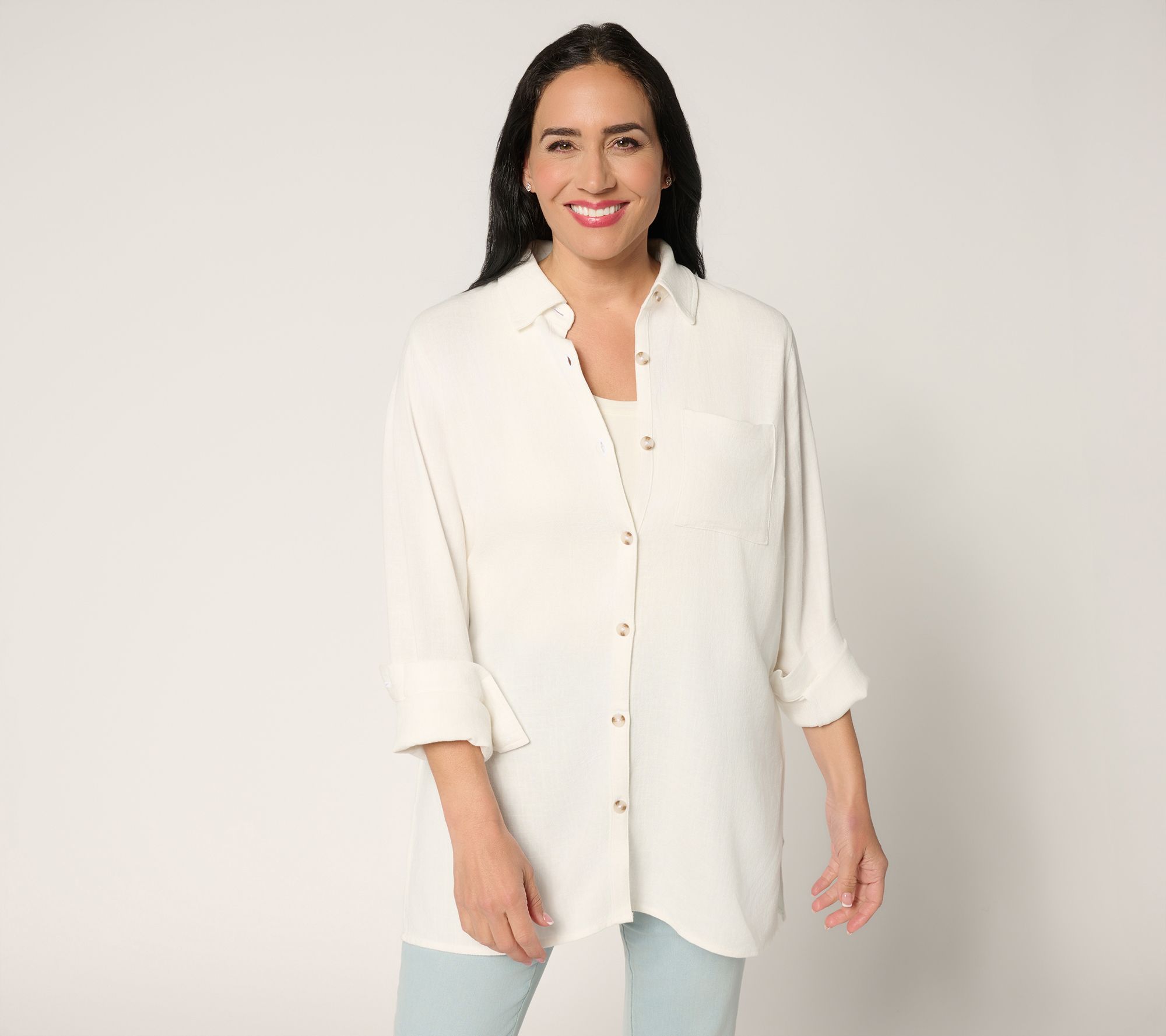 "As Is" Belle by Kim Gravel Reg Riviera Linen Button Up Big Shirt