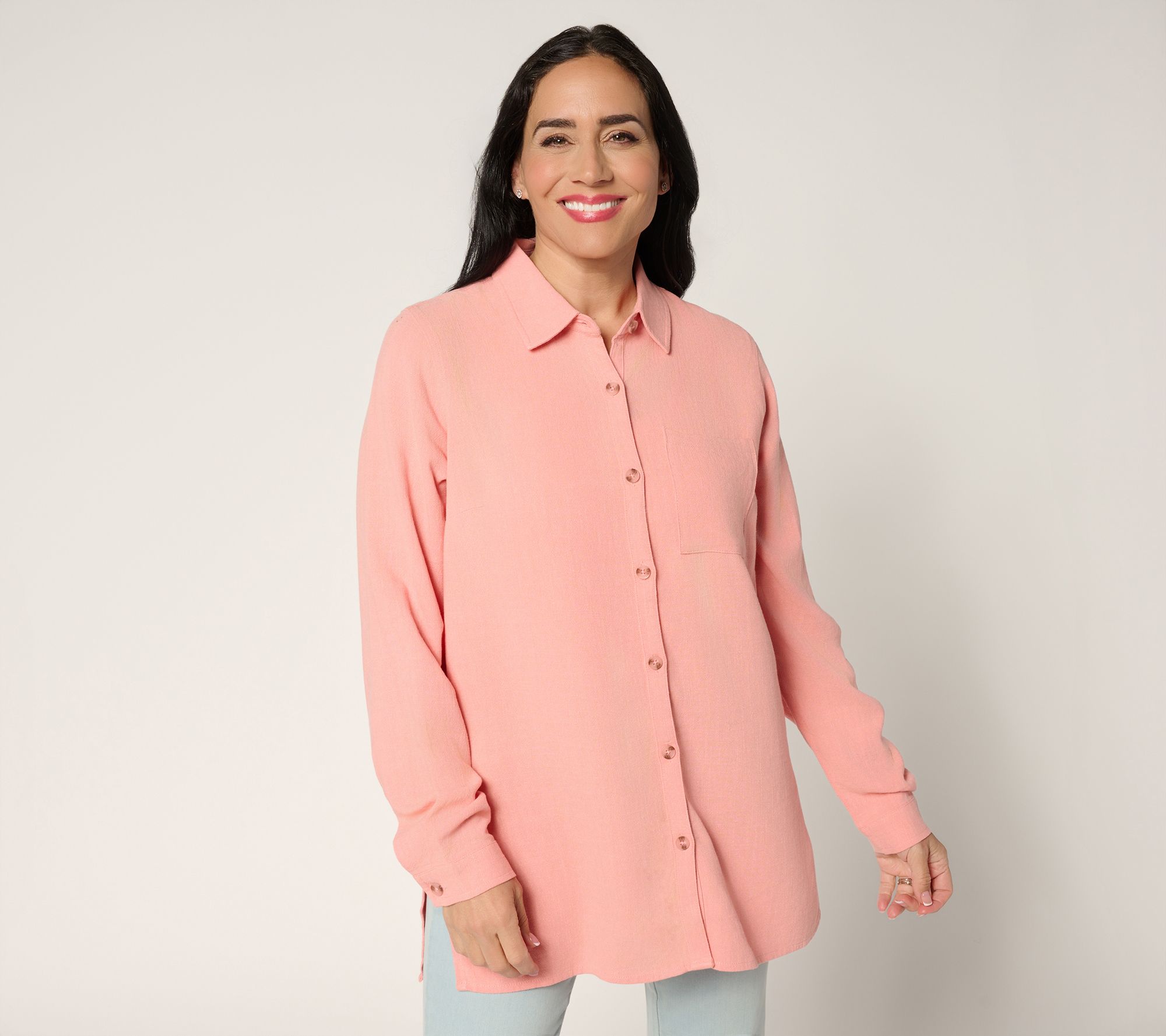 "As Is" Belle by Kim Gravel Reg Riviera Linen Button Up Big Shirt