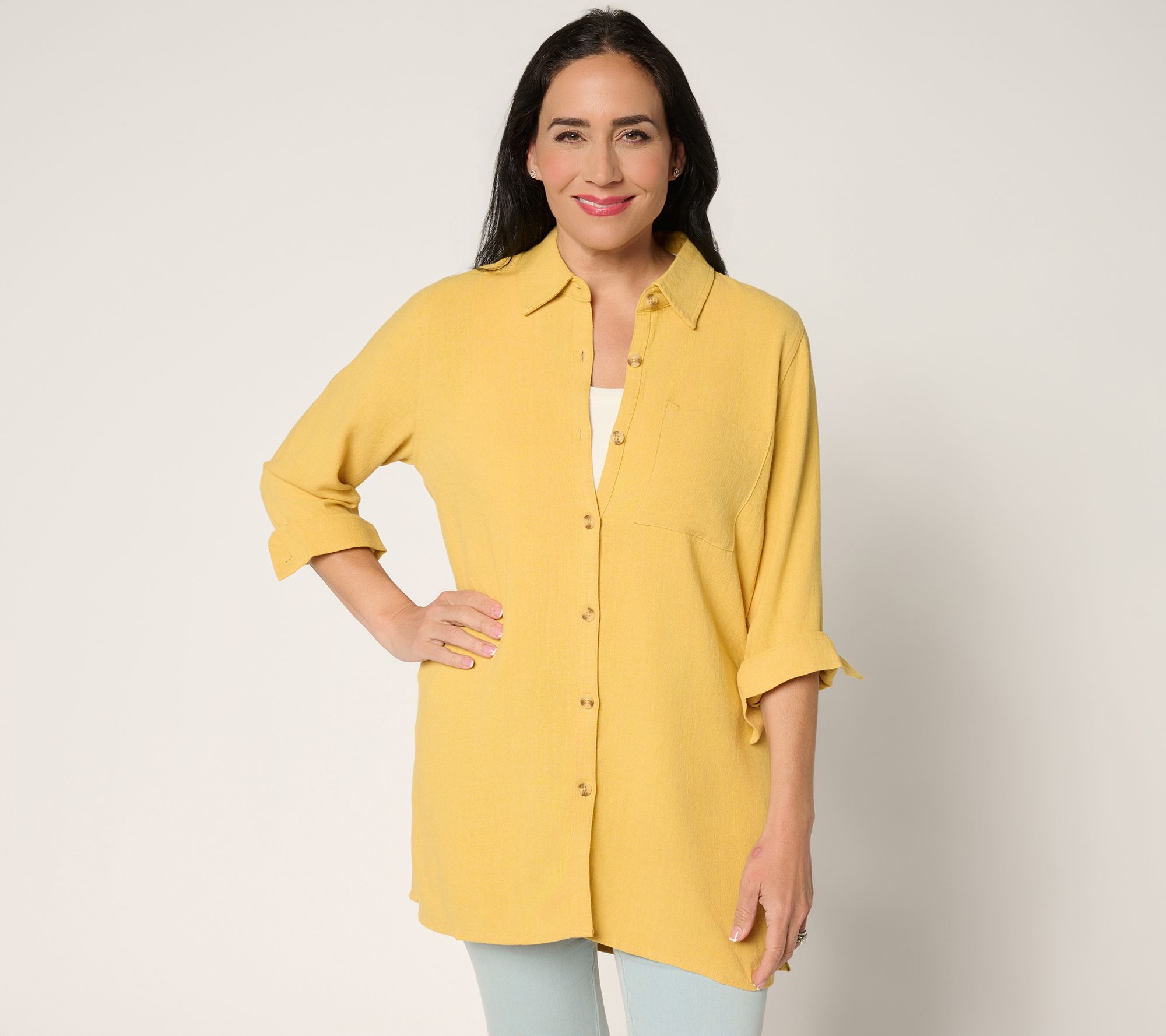 "As Is" Belle by Kim Gravel Reg Riviera Linen Button Up Big Shirt