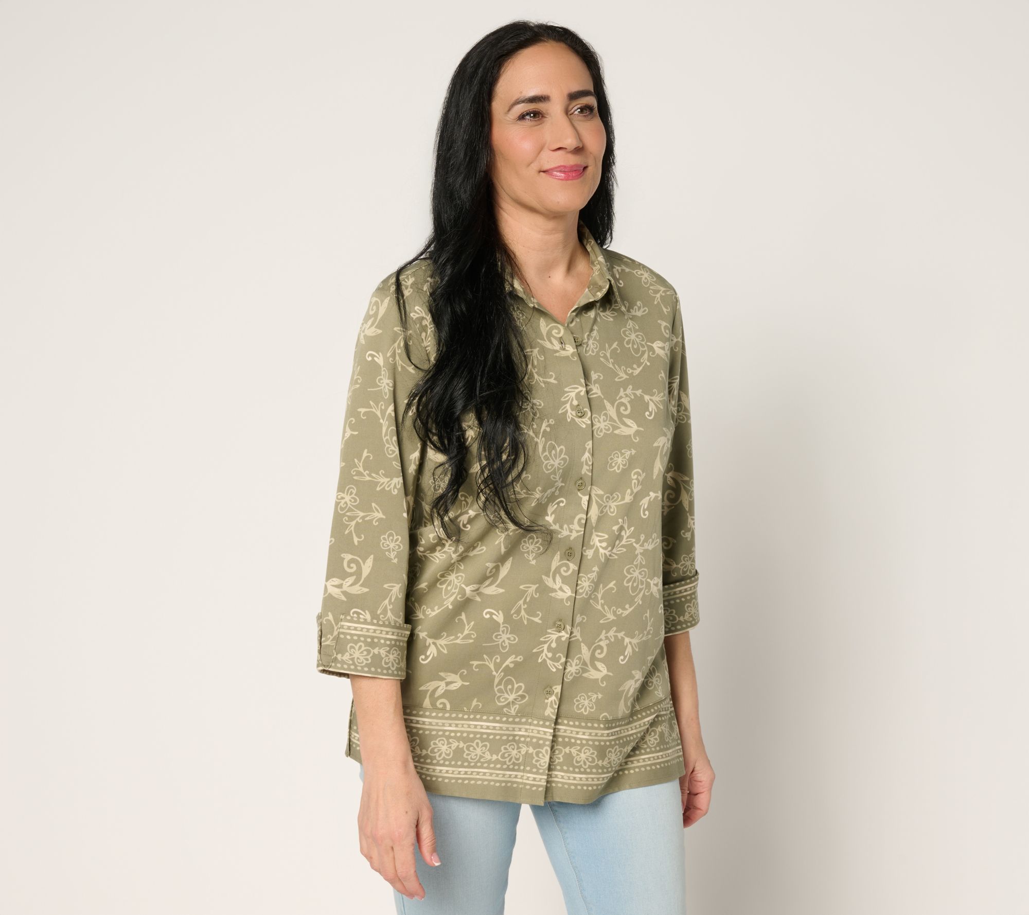 "As Is" Denim & Co. Reg Placed Print Button Front Tunic