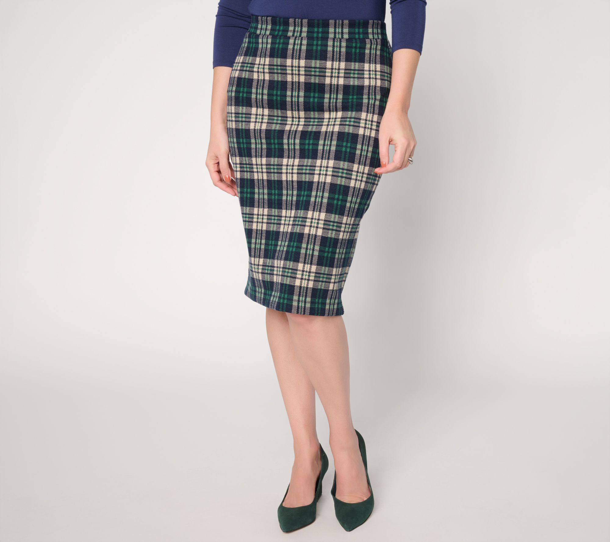 "As Is" Susan Graver Regular Knit Plaid Pencil Skirt