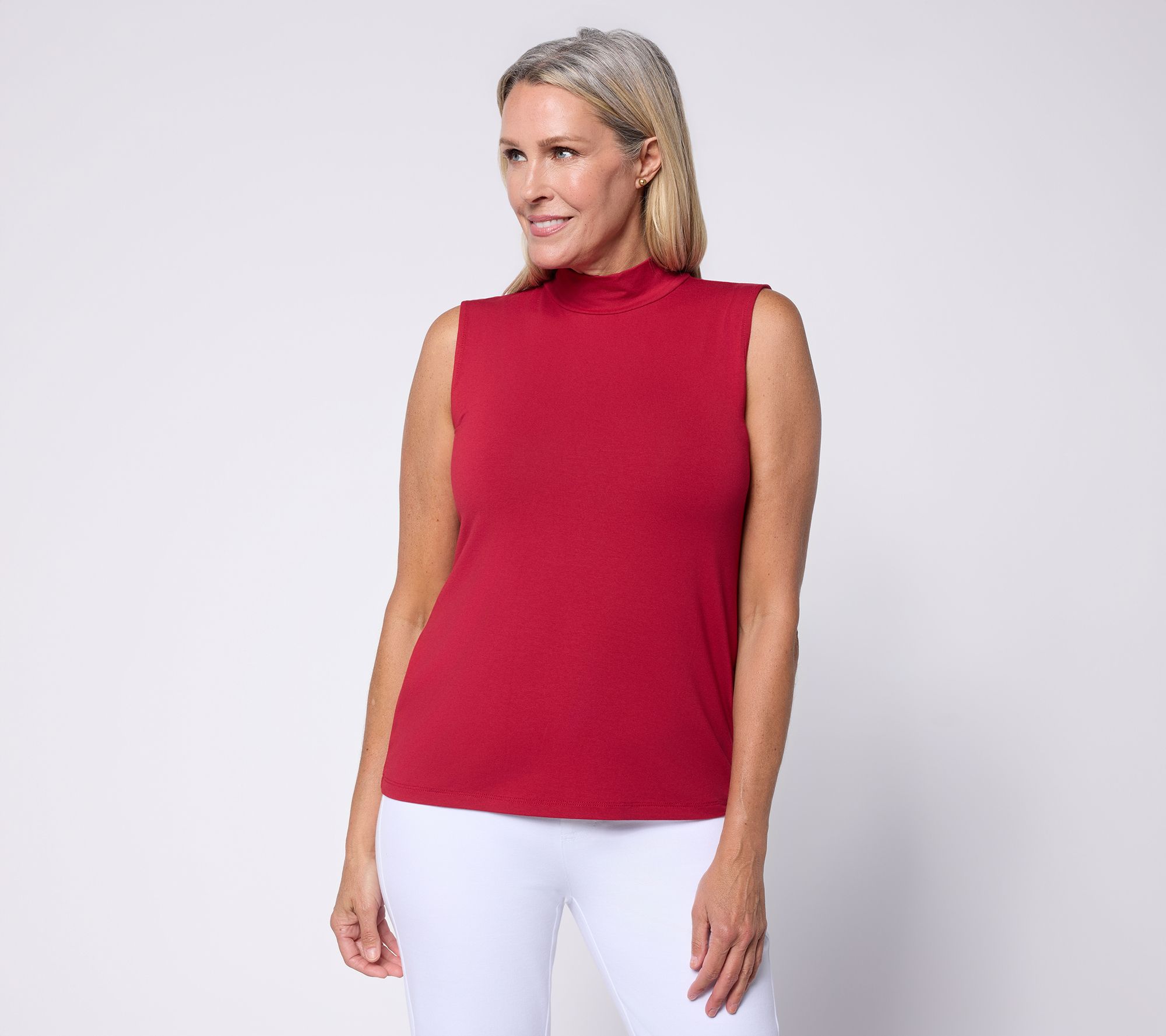  Susan Graver Essentials Rayon Allure Knit Mock-Neck Sleeveless Top