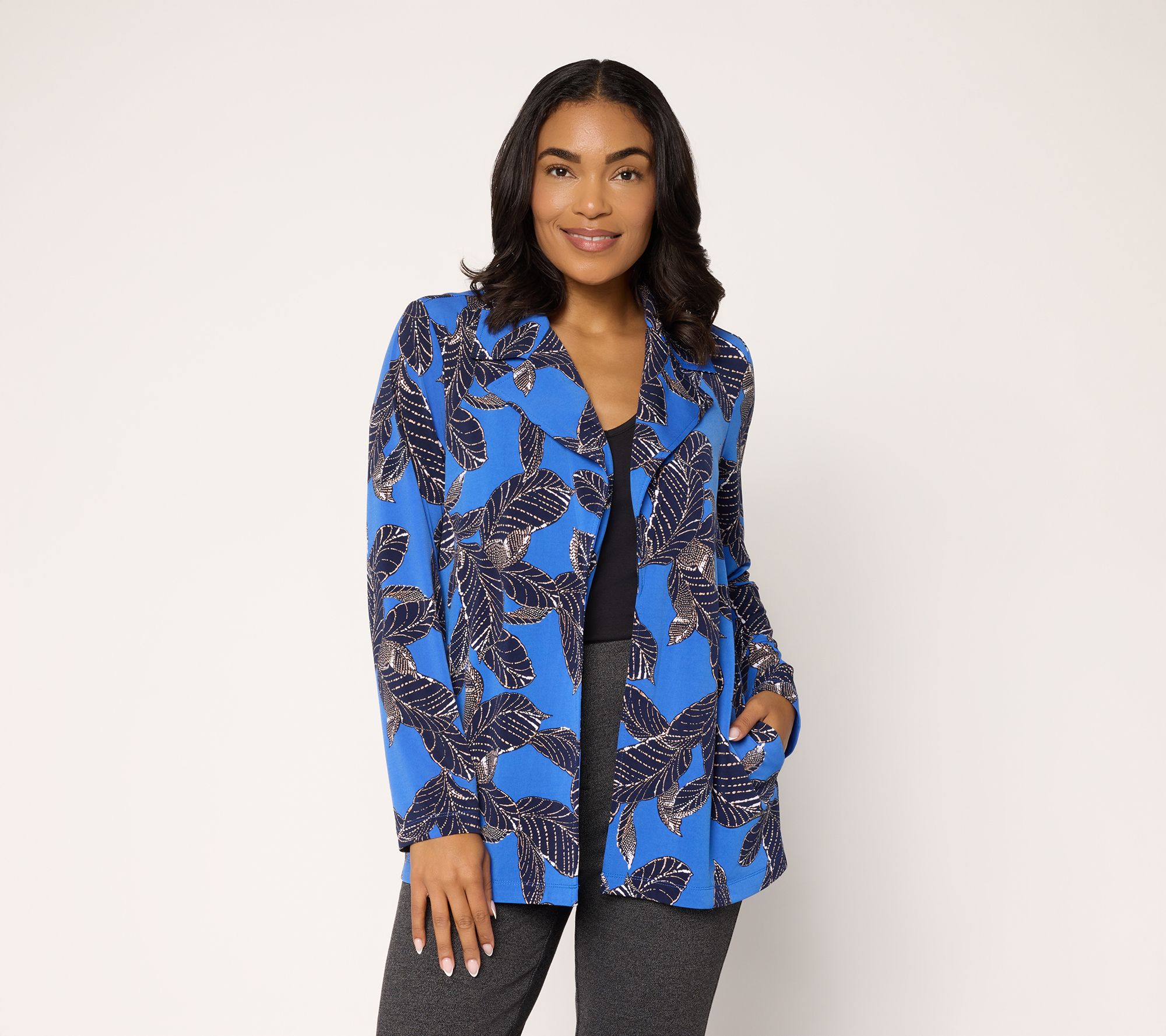 "As Is" Susan Graver Reg LK Luxe Print or Solid Cardigan
