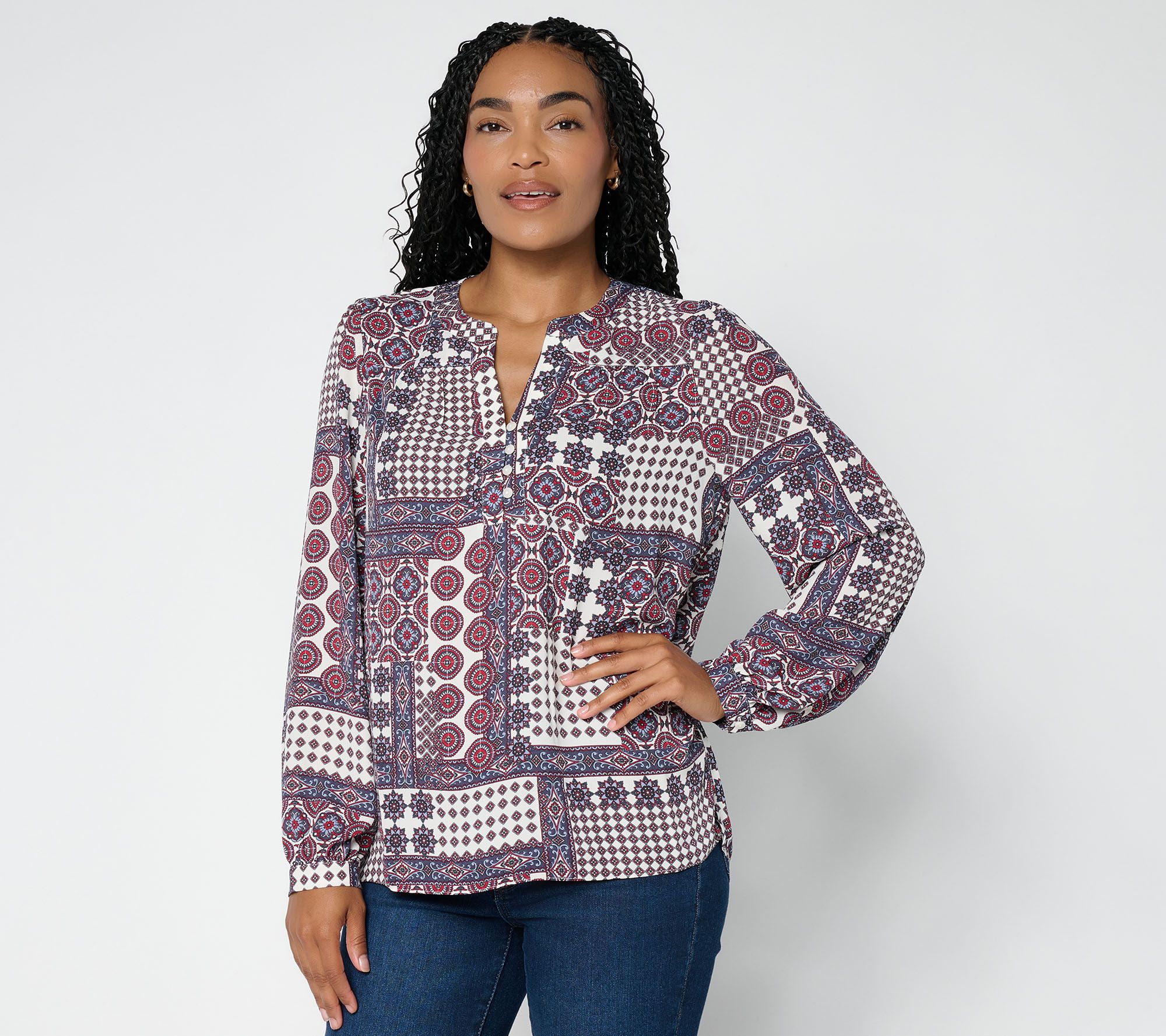 NYDJ Trinity Printed Long Sleeve Blouse