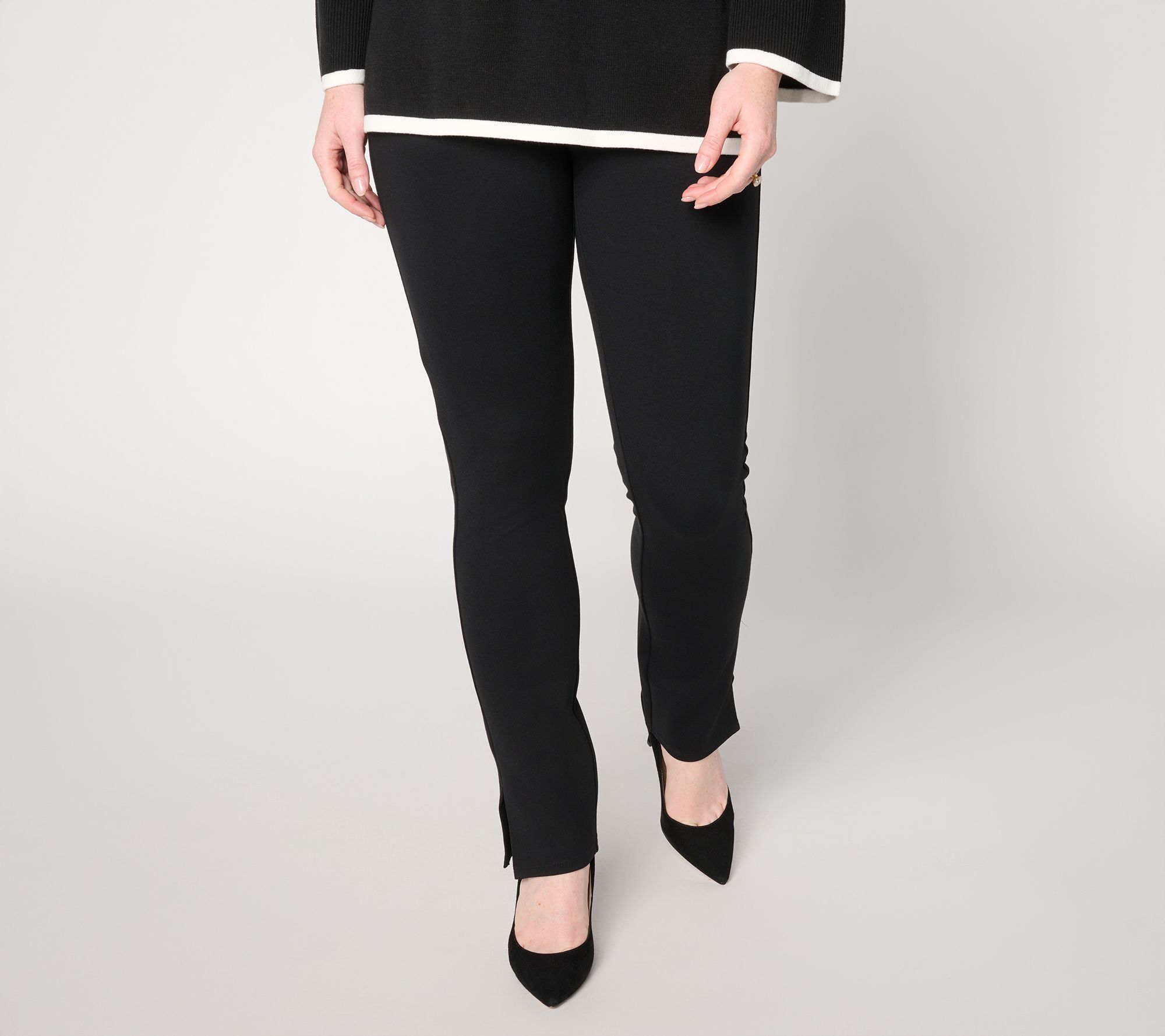 "As Is" Belle by Kim Gravel Petite Ponte Slim Cigarette Pant with Slits
